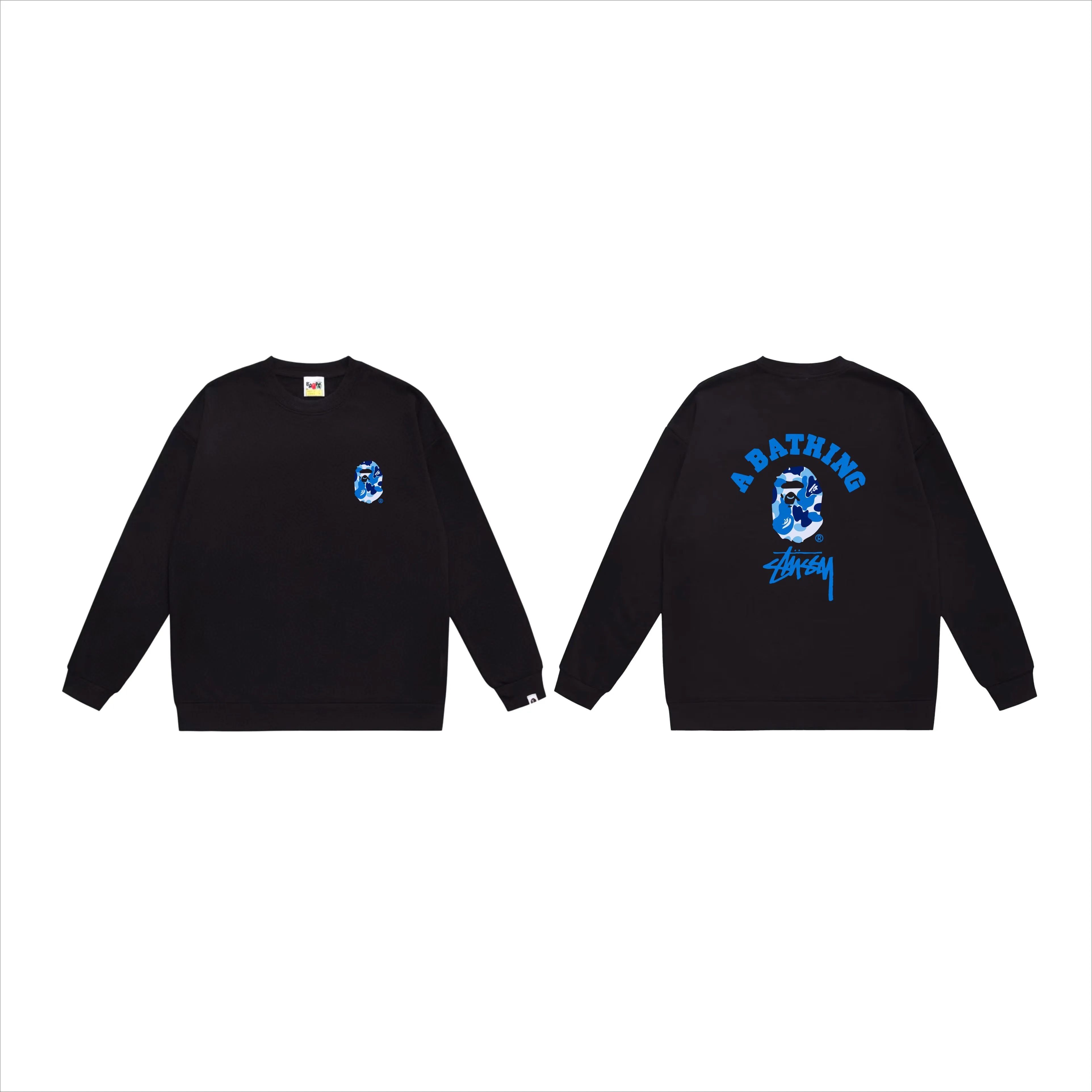 P150 model number SC511# terry 75 plus velvet 80 (top version) BAPE×STUSSY co-branded Stussy letter round neck sweatshirt Made of 350g large terry (drop shoulder large version) fabric, soft and non-pilling, imported environmentally friendly printing glue, bright and three-dimensional pattern, quality 💥Same style for men and women, the upper body is fashionable Color: black white gray Size: S M L XL XXL