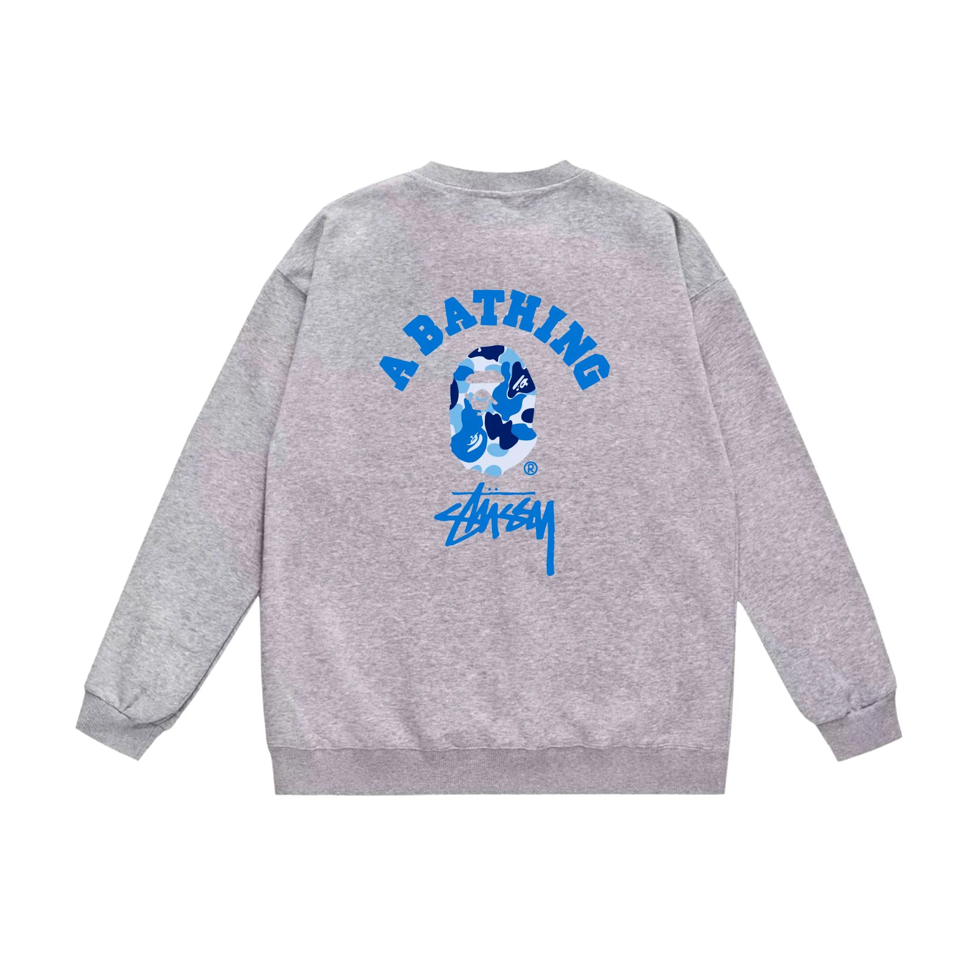 P150 model number SC511# terry 75 plus velvet 80 (top version) BAPE×STUSSY co-branded Stussy letter round neck sweatshirt Made of 350g large terry (drop shoulder large version) fabric, soft and non-pilling, imported environmentally friendly printing glue, bright and three-dimensional pattern, quality 💥Same style for men and women, the upper body is fashionable Color: black white gray Size: S M L XL XXL
