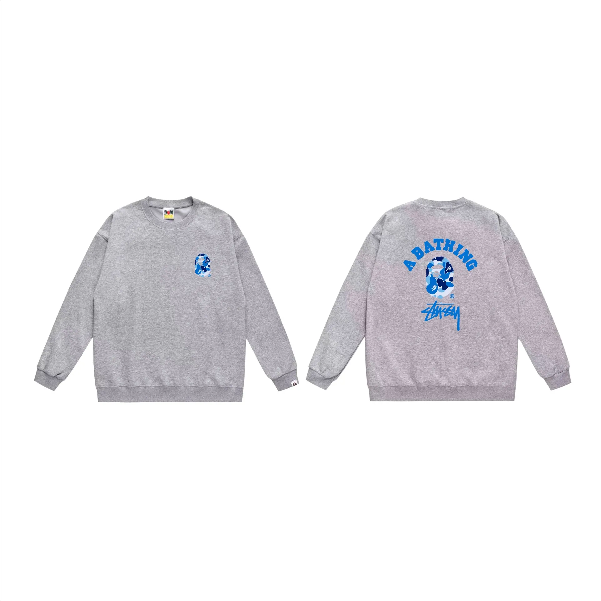 P150 model number SC511# terry 75 plus velvet 80 (top version) BAPE×STUSSY co-branded Stussy letter round neck sweatshirt Made of 350g large terry (drop shoulder large version) fabric, soft and non-pilling, imported environmentally friendly printing glue, bright and three-dimensional pattern, quality 💥Same style for men and women, the upper body is fashionable Color: black white gray Size: S M L XL XXL