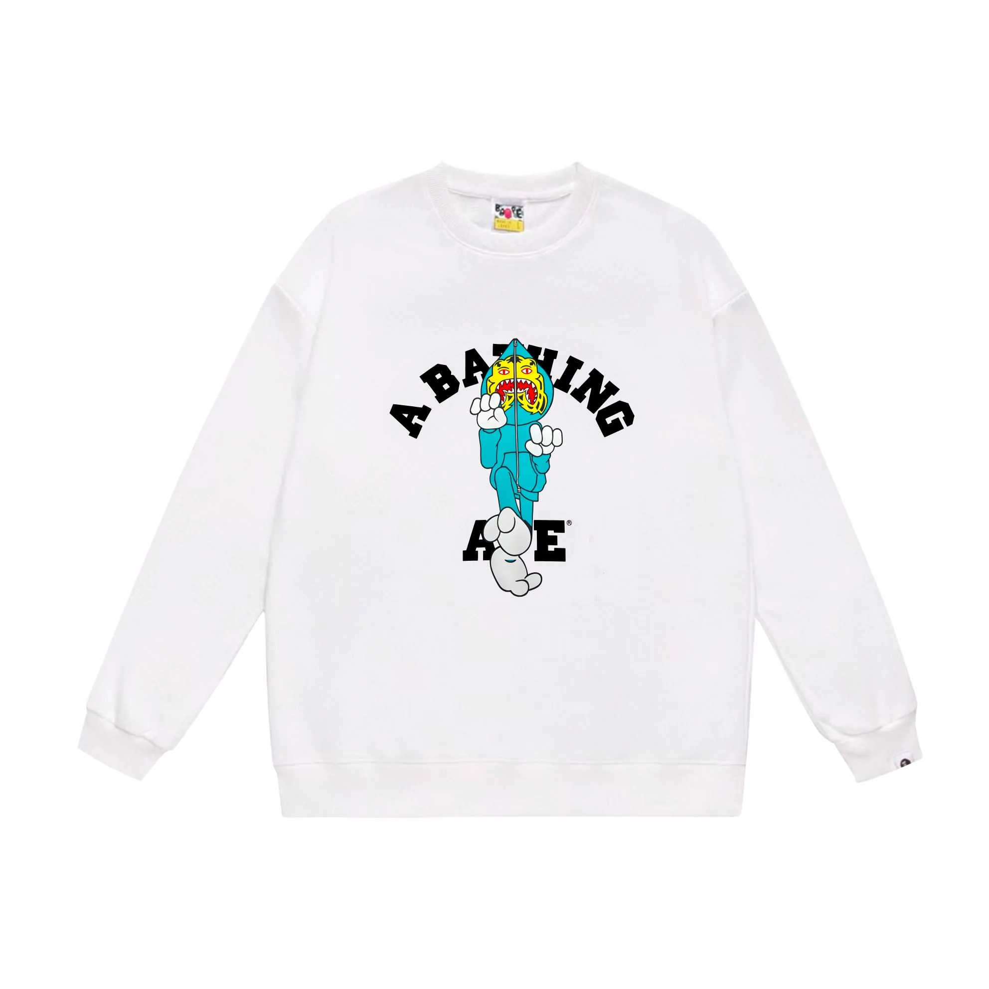 P170 model number SC556# terry 80 plus velvet 85 (top version) BAPE TIGER MILO COLLEGE TEE tiger shark man kung fu print pattern round neck sweatshirt Made of 350g large terry (drop shoulder large version) fabric, soft and non-pilling texture, imported environmentally friendly printing glue, bright and three-dimensional pattern, quality 💥same style for men and women, the upper body is fashionable Color: black white gray Size: S M L XL XXL