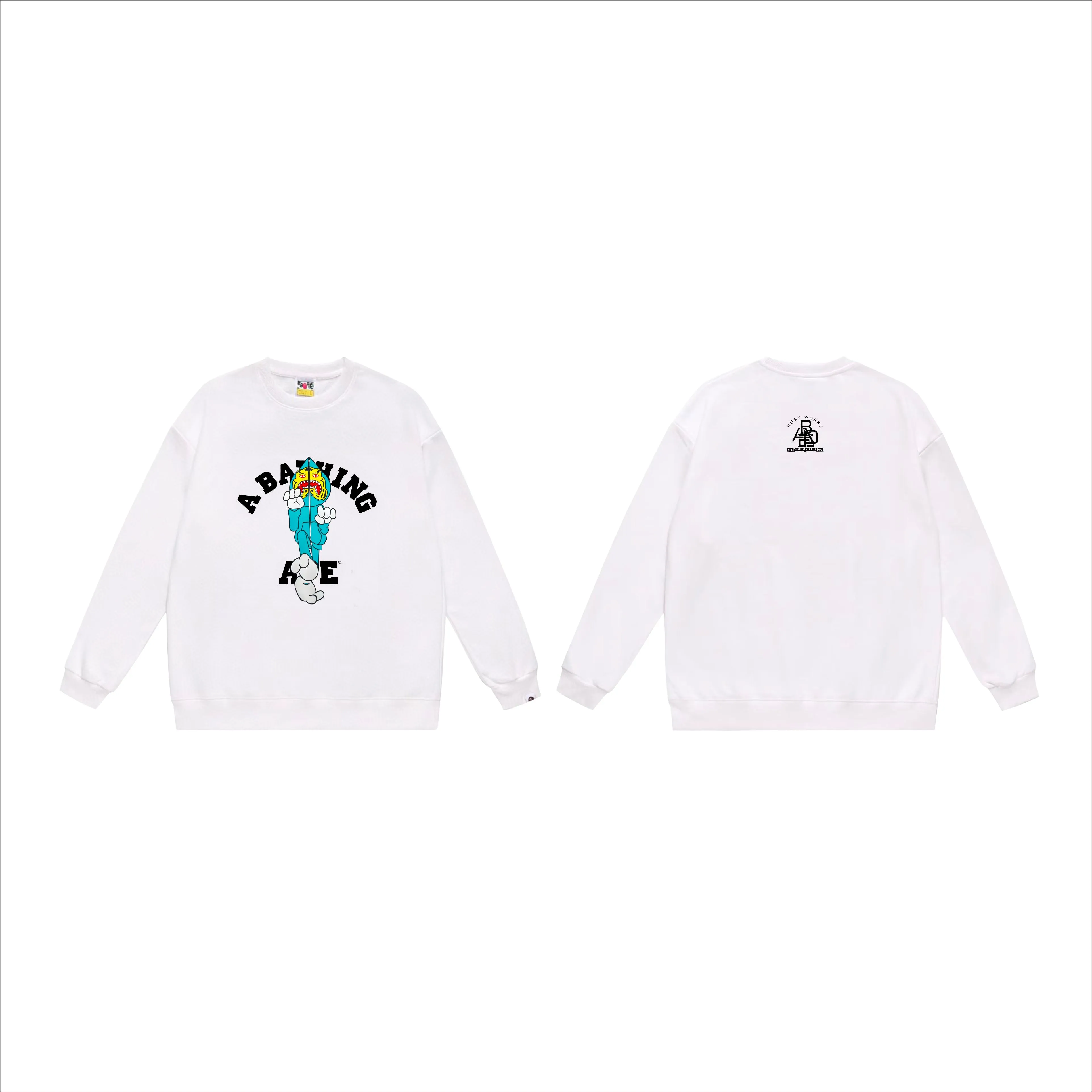 P170 model number SC556# terry 80 plus velvet 85 (top version) BAPE TIGER MILO COLLEGE TEE tiger shark man kung fu print pattern round neck sweatshirt Made of 350g large terry (drop shoulder large version) fabric, soft and non-pilling texture, imported environmentally friendly printing glue, bright and three-dimensional pattern, quality 💥same style for men and women, the upper body is fashionable Color: black white gray Size: S M L XL XXL