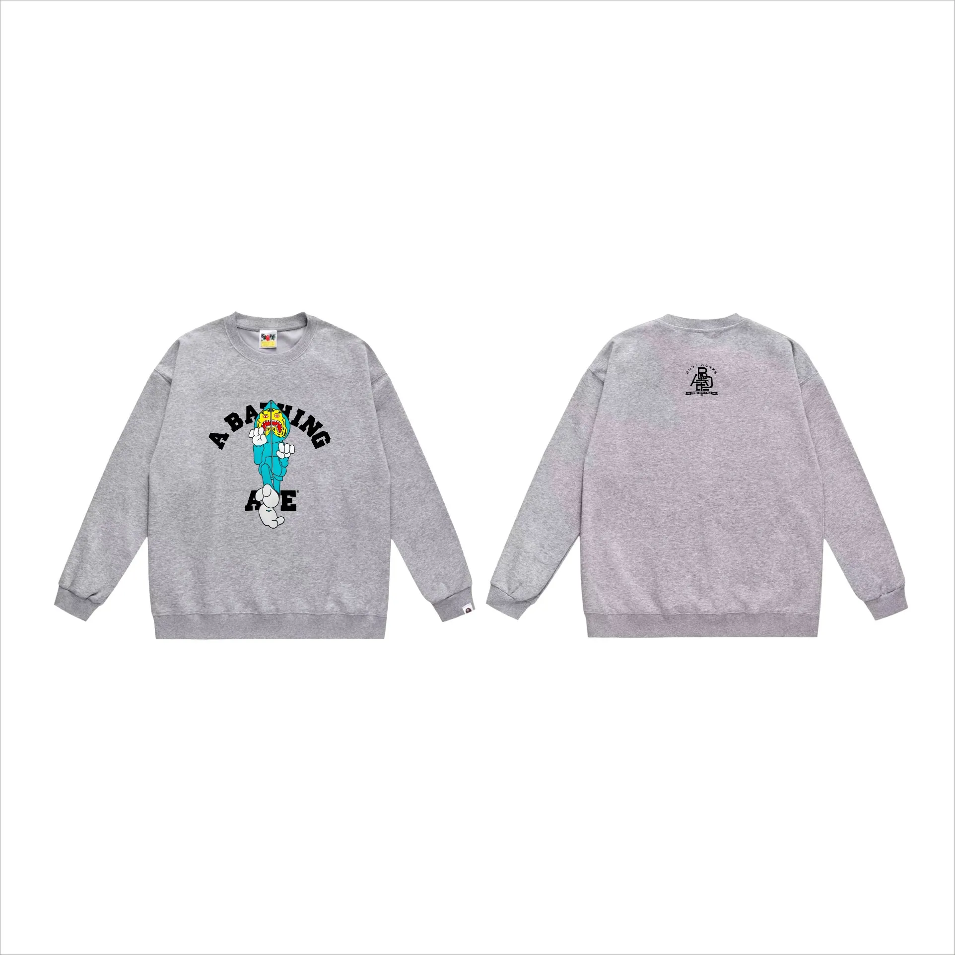 P170 model number SC556# terry 80 plus velvet 85 (top version) BAPE TIGER MILO COLLEGE TEE tiger shark man kung fu print pattern round neck sweatshirt Made of 350g large terry (drop shoulder large version) fabric, soft and non-pilling texture, imported environmentally friendly printing glue, bright and three-dimensional pattern, quality 💥same style for men and women, the upper body is fashionable Color: black white gray Size: S M L XL XXL