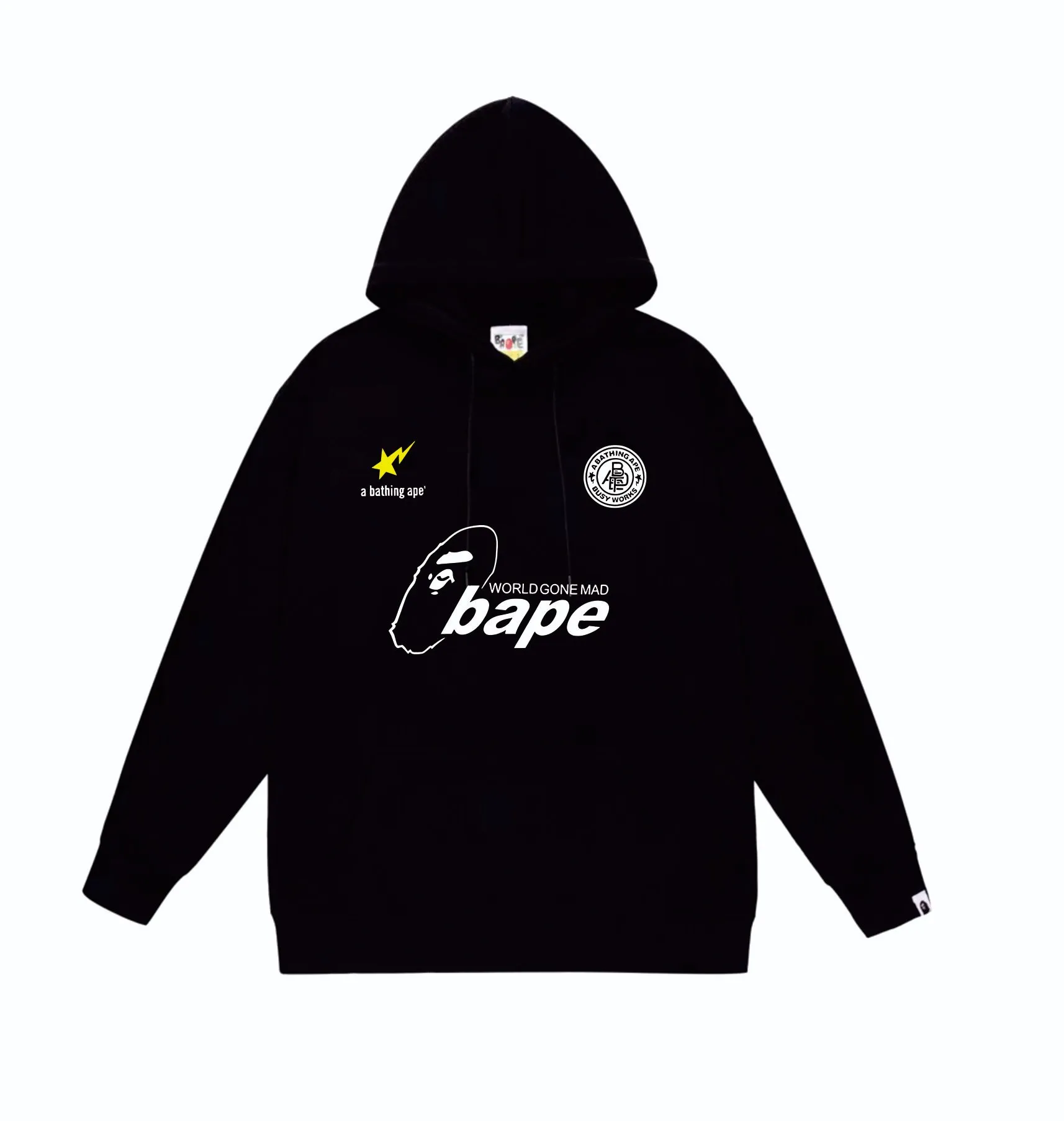 P160 model number SC863# terry 80 plus velvet 90 (top version) BAPE ape head letter contrast star print hooded sweatshirt. Made of 380 grams of large terry (drop shoulder large version) fabric. The texture is soft and non-pilling. Imported environmentally friendly printing glue. The pattern is bright and three-dimensional. Quality 💥Same style for men and women. The upper body is trendy. Color: black white gray Size: S M L XL XXL