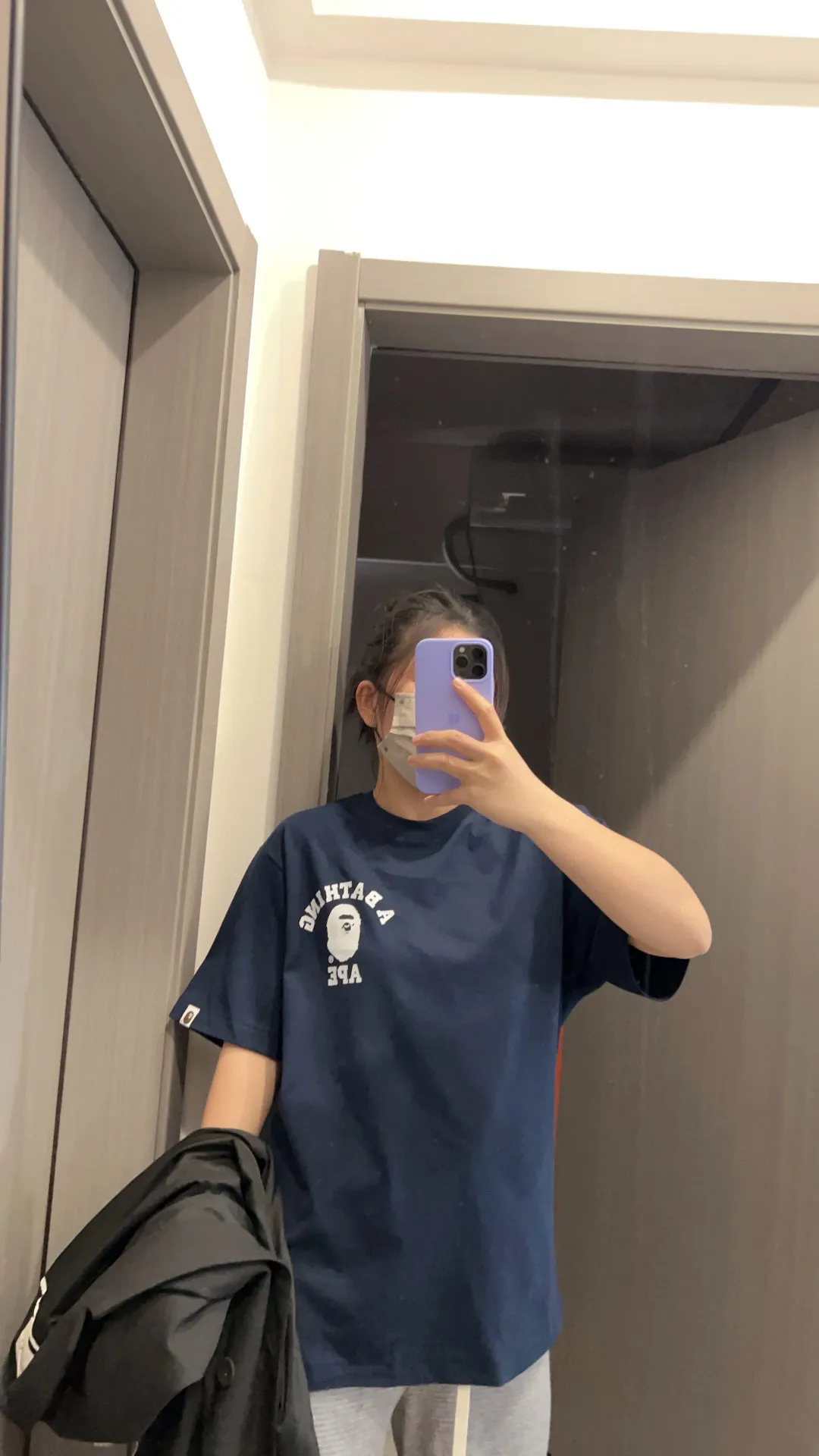 💰140 BAPE classic ape head letter print 280g heavy linen cotton fabric ZP version Couple style: S-XXL [Mi Xing white black navy]
