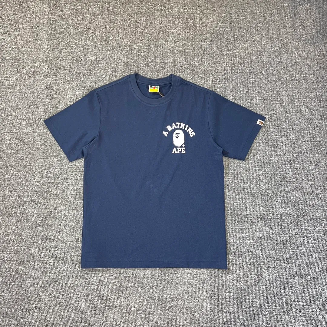 💰140 BAPE classic ape head letter print 280g heavy linen cotton fabric ZP version Couple style: S-XXL [Mi Xing white black navy]