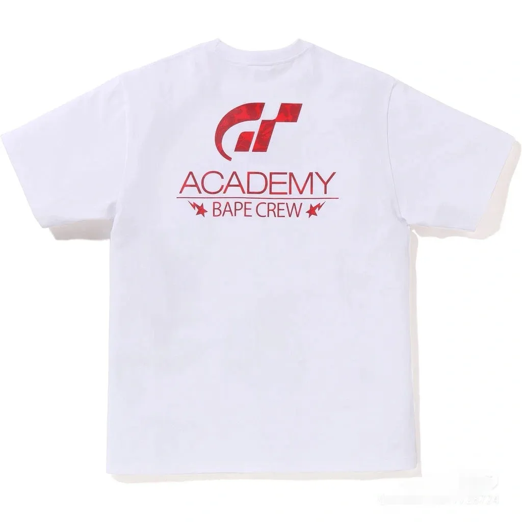 P110 001147 BAPE x GRAN TURISMO joint model SS23 Ape Logo printed round neck short-sleeved T-shirt, same style for men and women, size smlxlxxl, black and white