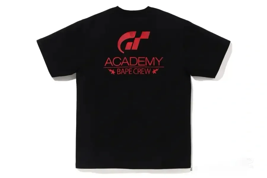 P110 001147 BAPE x GRAN TURISMO joint model SS23 Ape Logo printed round neck short-sleeved T-shirt, same style for men and women, size smlxlxxl, black and white