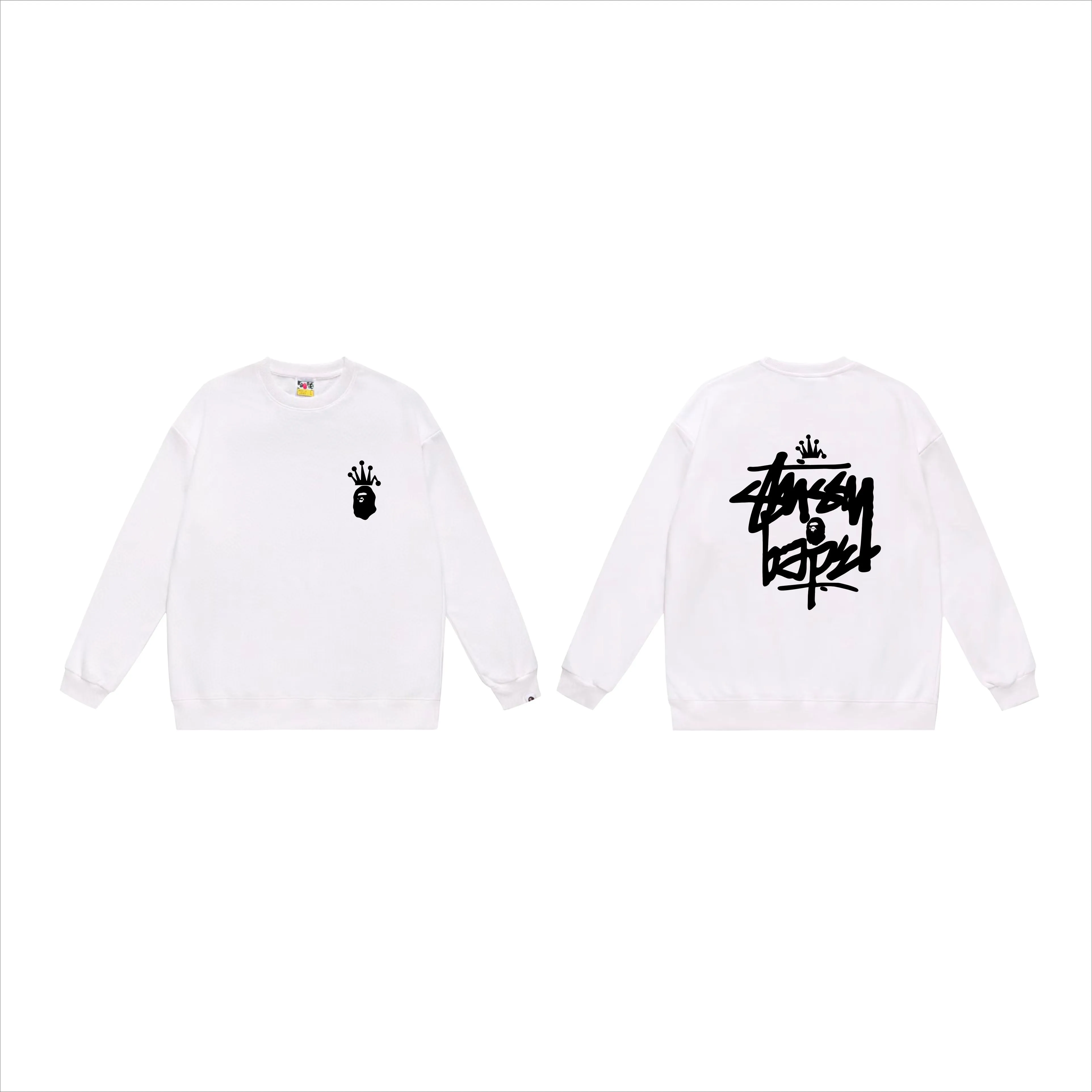 P150 model number SC508# terry 75 plus velvet 80 (top version) BAPE×STUSSY co-branded Stussy letter round neck sweatshirt Made of 350g large terry (drop shoulder large version) fabric, soft and non-pilling texture, imported environmentally friendly printing glue, bright and three-dimensional pattern, quality 💥Same style for men and women. The upper body is trendy. Color: black and red, white and red, gray and red, black and yellow, white and yellow, gray and yellow, black and white, white and black, gray and black. Size: S M L XL XXL
