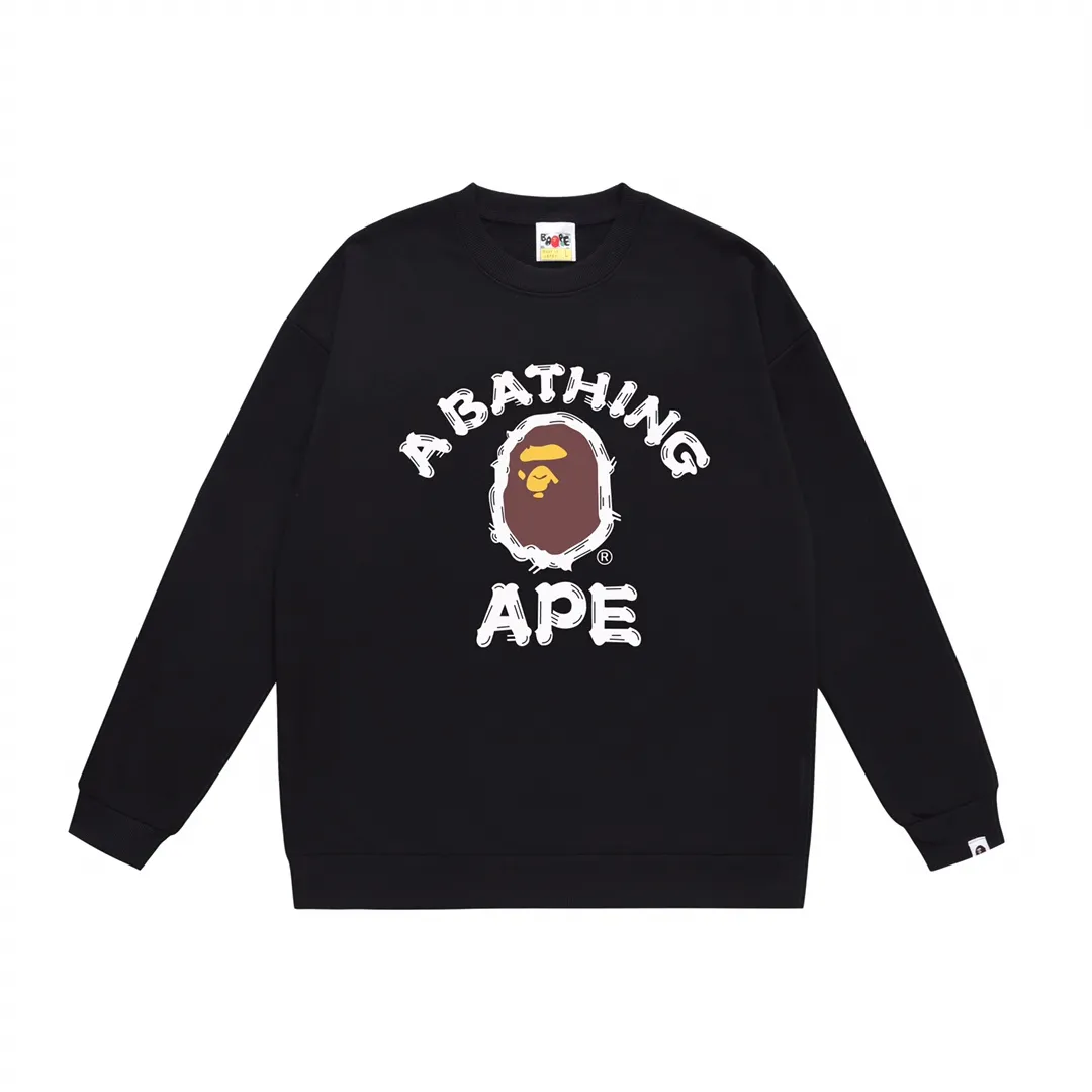 P170 model number SC312# terry 80 plus velvet 85 (top version) BAPE ape head colorful letter printed round neck sweatshirt Made of 350g large terry (drop shoulder large version) fabric, soft texture and no pilling Imported environmentally friendly printing glue The pattern is bright and three-dimensional Quality 💥Same style for men and women The upper body is trendy Color: black white gray Size: S M L XL XXL