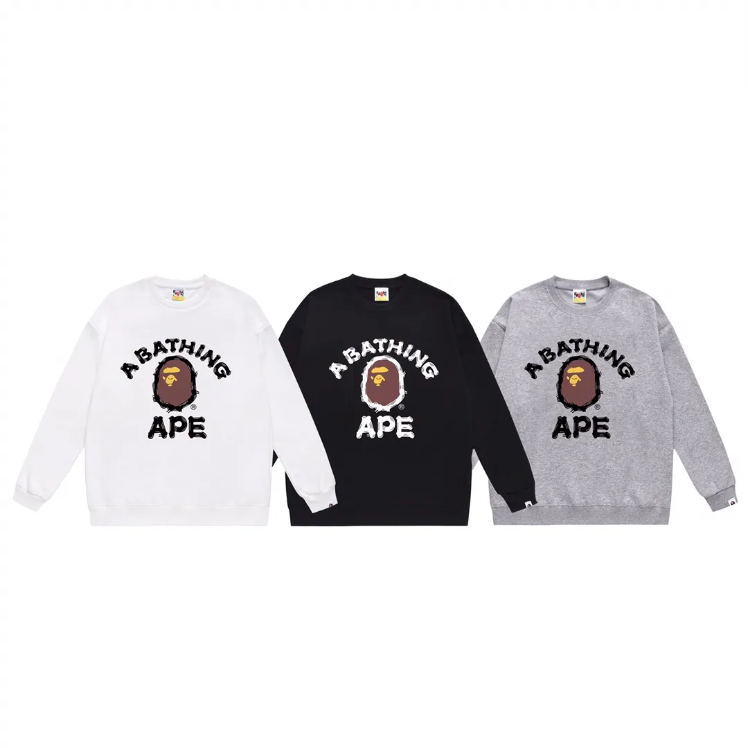 P170 model number SC312# terry 80 plus velvet 85 (top version) BAPE ape head colorful letter printed round neck sweatshirt Made of 350g large terry (drop shoulder large version) fabric, soft texture and no pilling Imported environmentally friendly printing glue The pattern is bright and three-dimensional Quality 💥Same style for men and women The upper body is trendy Color: black white gray Size: S M L XL XXL