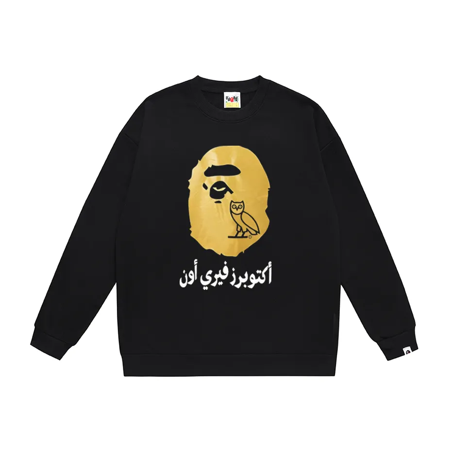 P170 model number SC310# terry 80 plus velvet 85 (top version) BAPE ape head letter printed round neck sweatshirt Made of 350 grams of large terry (drop shoulder large version) fabric, soft and non-pilling, imported environmentally friendly printing glue, bright and three-dimensional pattern, quality 💥Same style for men and women, the upper body is fashionable Color: black white gray Size: S M L XL XXL
