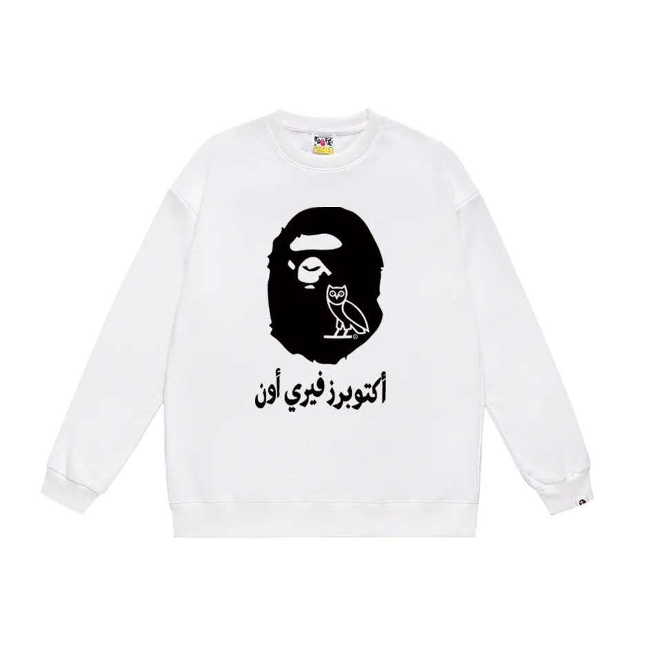 P170 model number SC310# terry 80 plus velvet 85 (top version) BAPE ape head letter printed round neck sweatshirt Made of 350 grams of large terry (drop shoulder large version) fabric, soft and non-pilling, imported environmentally friendly printing glue, bright and three-dimensional pattern, quality 💥Same style for men and women, the upper body is fashionable Color: black white gray Size: S M L XL XXL