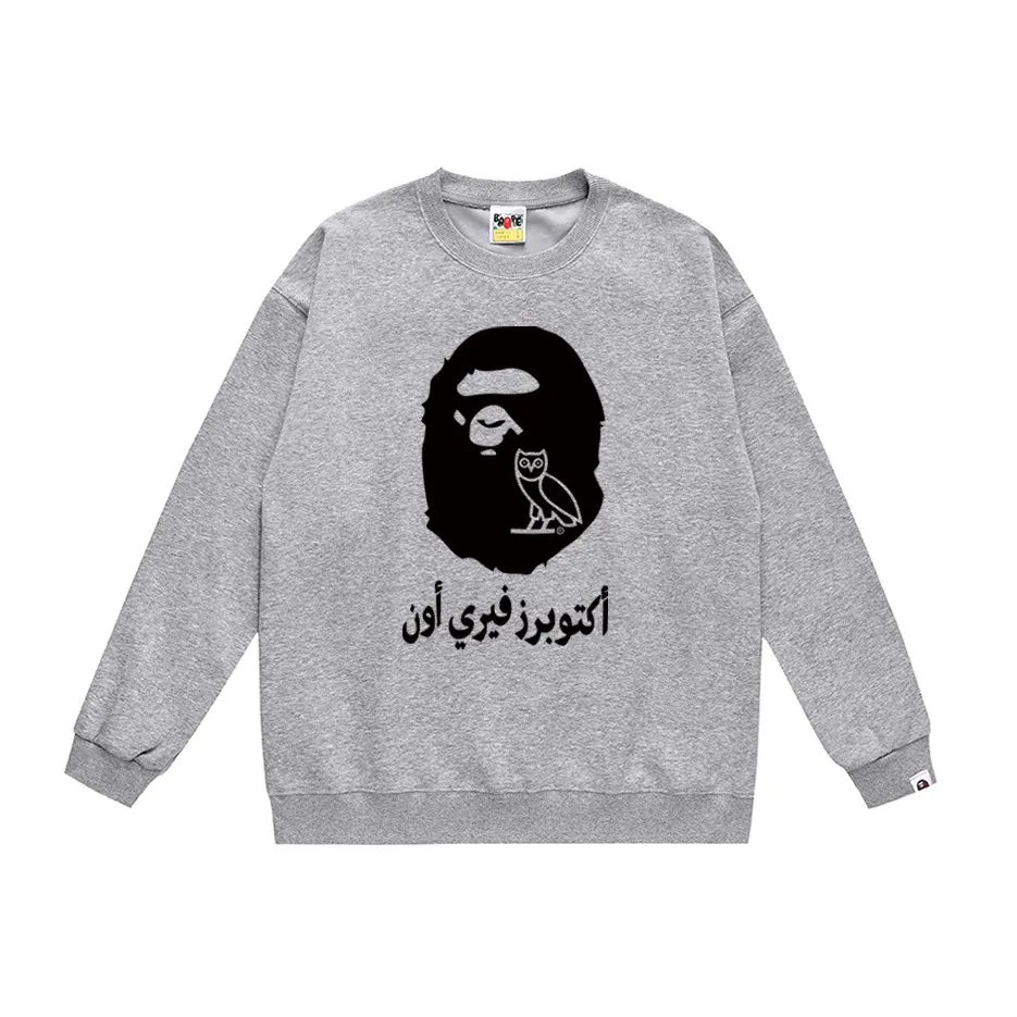 P170 model number SC310# terry 80 plus velvet 85 (top version) BAPE ape head letter printed round neck sweatshirt Made of 350 grams of large terry (drop shoulder large version) fabric, soft and non-pilling, imported environmentally friendly printing glue, bright and three-dimensional pattern, quality 💥Same style for men and women, the upper body is fashionable Color: black white gray Size: S M L XL XXL