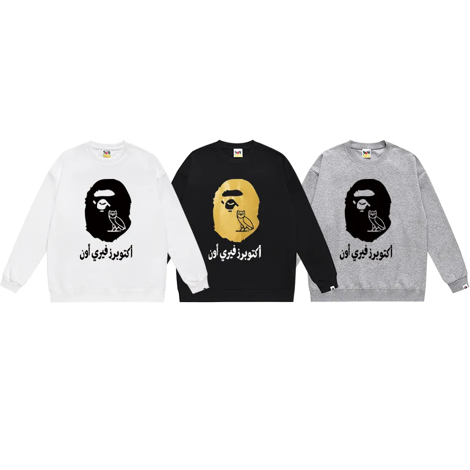P170 model number SC310# terry 80 plus velvet 85 (top version) BAPE ape head letter printed round neck sweatshirt Made of 350 grams of large terry (drop shoulder large version) fabric, soft and non-pilling, imported environmentally friendly printing glue, bright and three-dimensional pattern, quality 💥Same style for men and women, the upper body is fashionable Color: black white gray Size: S M L XL XXL