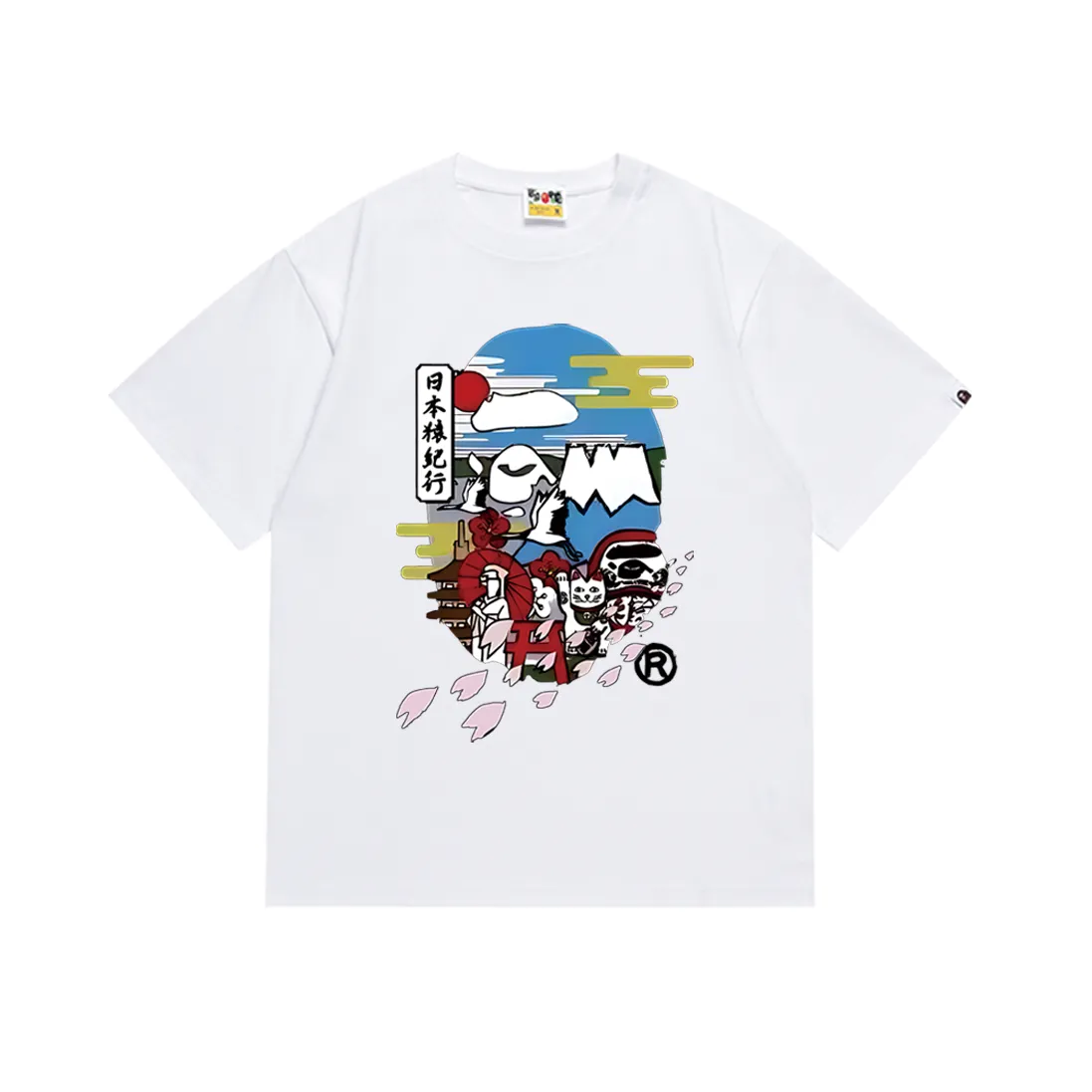 SC165#p110💰 (Top version) BAPE Japanese Monkey Monkey Monkey Wealth Cat printed short-sleeved T-shirt Made of 260 grams of high-quality high-weave pure cotton fabric, double yarn combed, soft texture and no pilling Imported environmentally friendly printing glue, bright and three-dimensional pattern, quality 💥Same style for men and women, the upper body is fashionable Color: black white Size: S M L XL XXL