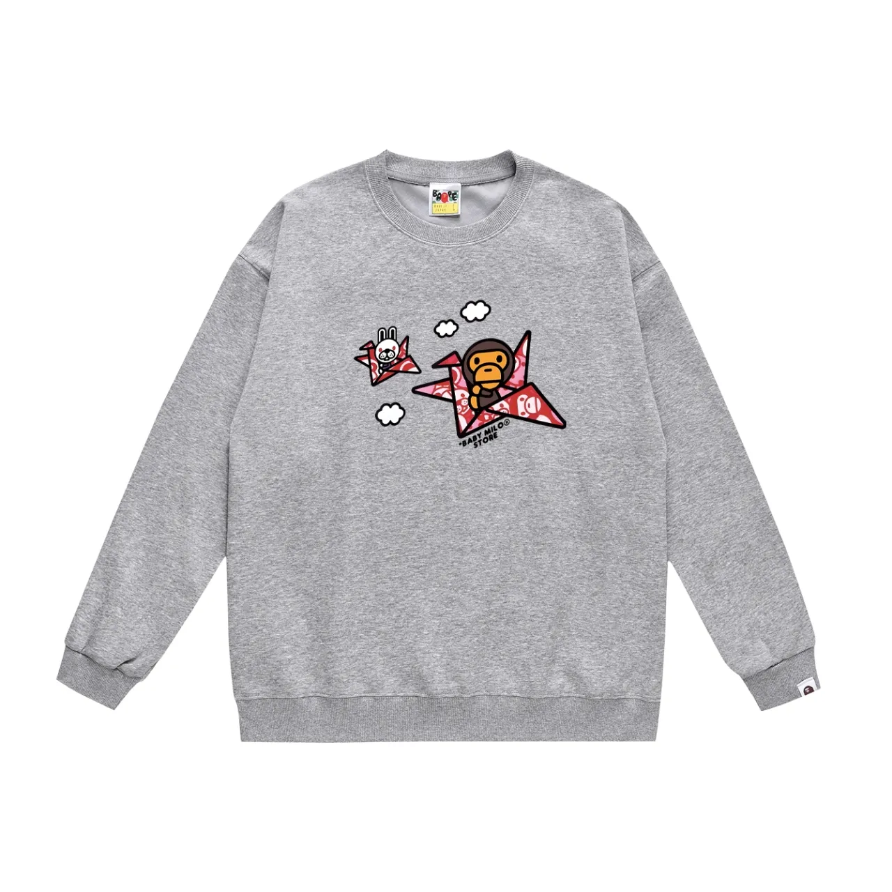P150 model number SC493# terry 75 plus velvet 80 (top version) BAPE×BABY MILO 22 letter monkey pattern printed round neck sweatshirt Made of 350g large terry (drop shoulder large version) fabric, soft texture and no pilling Imported environmentally friendly printing glue The pattern is bright and three-dimensional Quality 💥Same style for men and women The upper body is trendy Color: black white gray Size: S M L XL XXL