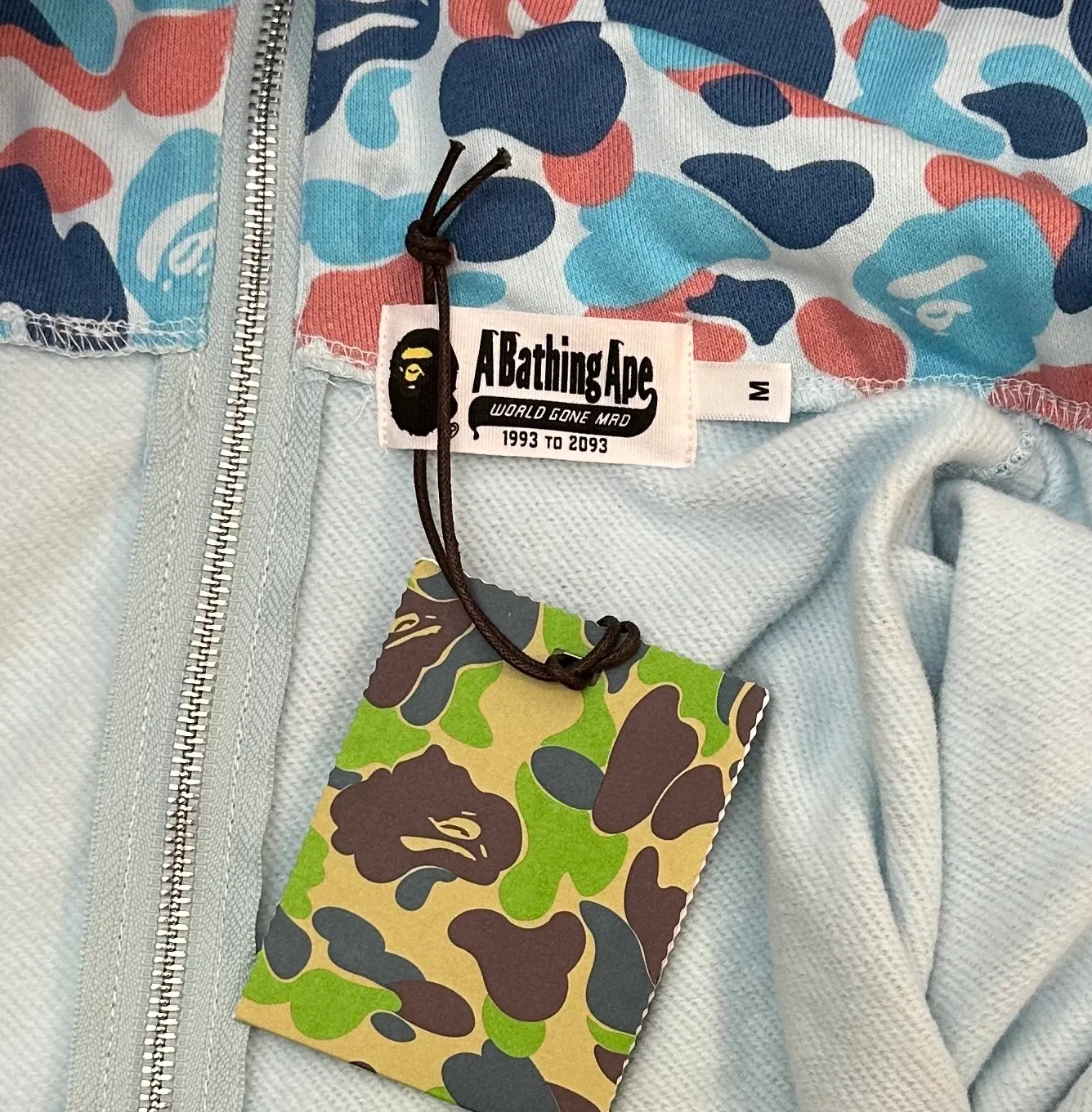 💰420 A BATHING APE BAPE STORE® PACK Series Hangzhou City Limited Shark Splicing Zipper Hooded Sweatshirt Heavy Industry Double Zipper Customized Fabric High Quality Couple Style: S—XXL [Camouflage Light Blue]