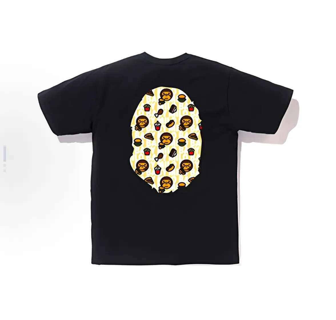 P110 001071 BAPE MILO JUNK FOOD BIG APE HEAD TEE Junk Food Great Ape Short-sleeved T-shirt, same style for men and women, size smlxlxxl, black and white