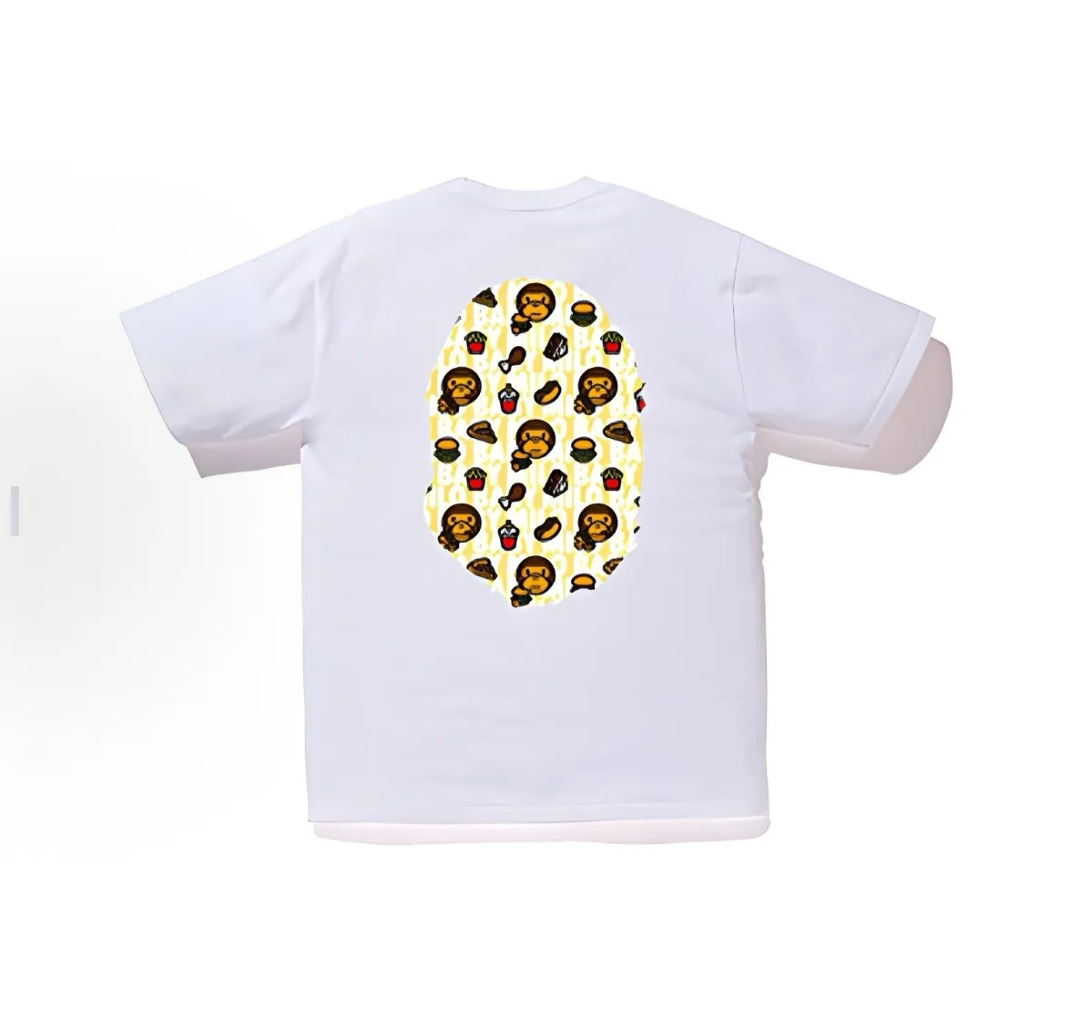 P110 001071 BAPE MILO JUNK FOOD BIG APE HEAD TEE Junk Food Great Ape Short-sleeved T-shirt, same style for men and women, size smlxlxxl, black and white