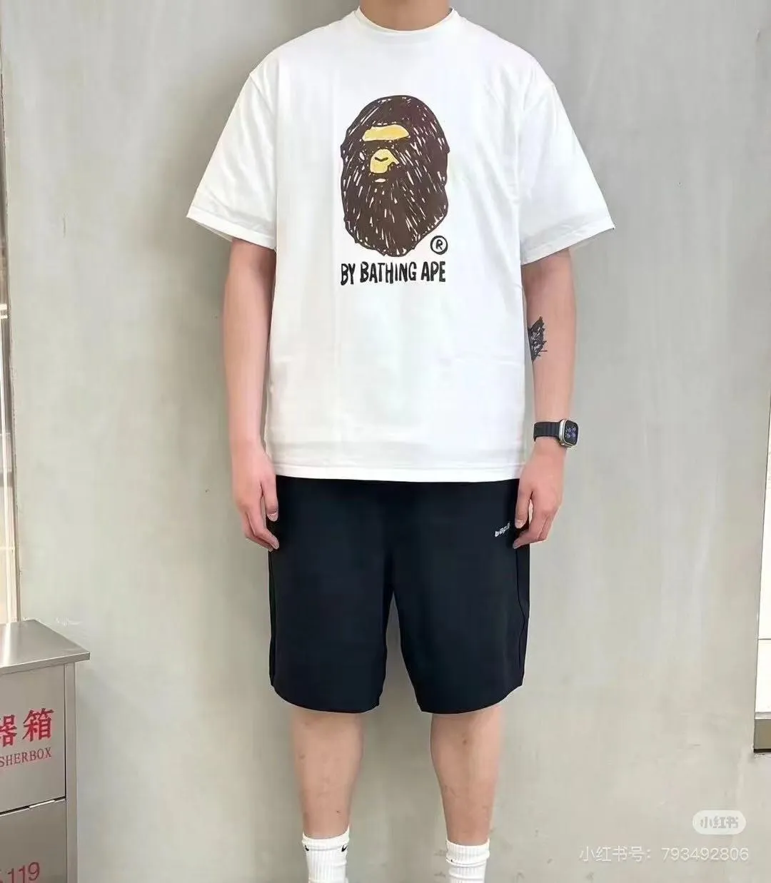 💰140 BAPE FANS SCARF DRAW hand-painted graffiti ape head print 280g weight linen cotton fabric ZP version Couple style: S—XXL [Black White]