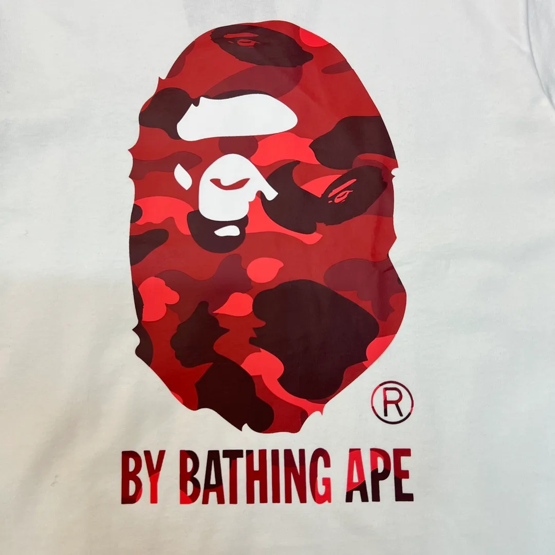 💰140 BAPE camouflage great ape letter print short-sleeved T-shirt 280g weight linen cotton fabric Couple style: S-XXL [white blue black blue white red black red white purple black purple]