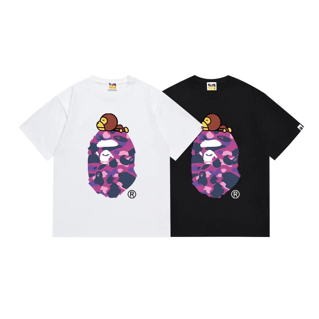 SC163#p110💰 (top version) BAPE Monkey-Ape combination printed short-sleeved T-shirt Made of 260 grams of high-quality high-weave pure cotton fabric, double yarn combed, soft texture and no pilling Imported environmentally friendly printing glue, bright and three-dimensional pattern, quality 💥unisex style, the upper body is fashionable Color: black red black blue black green black purple white red white blue white green white purple Size: S M L XL XXL