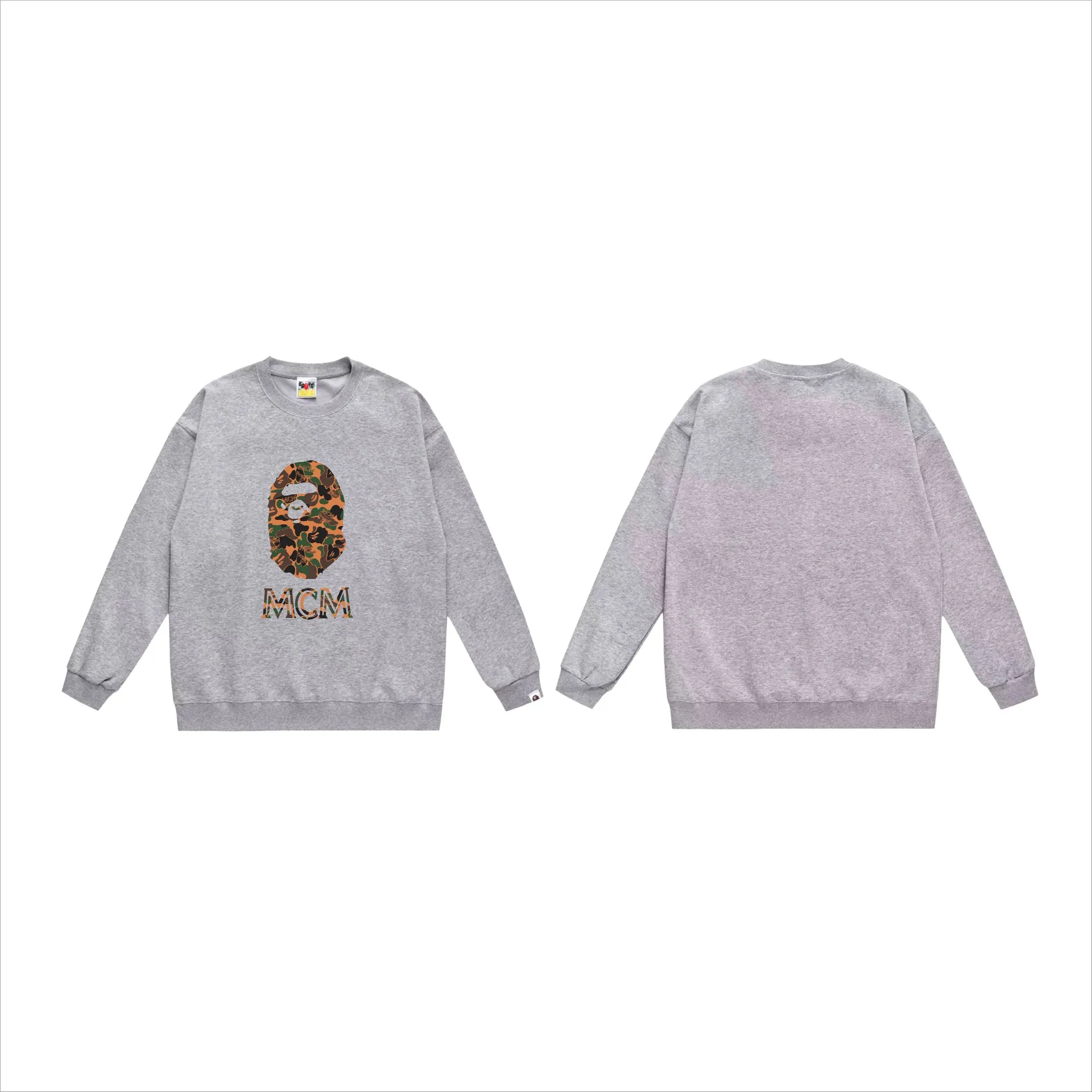 P150 model number SC534# terry 75 plus velvet 80 (top version) BAPE×MCM Camo Ape Head co-branded ape head printed round neck sweatshirt Made of 350 grams of large terry (drop shoulder large version) fabric, soft texture and no pilling Imported environmentally friendly printing glue The pattern is bright and three-dimensional Quality 💥Same style for men and women The upper body is trendy Color: black white gray Size: S M L XL XXL