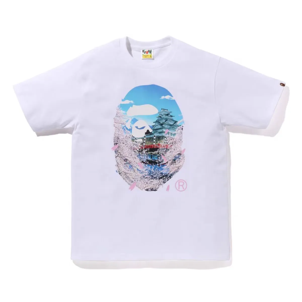 P110 00120 A BATHING APE BAPE SS23 SAKURA cherry blossom series cherry blossom print round neck loose short-sleeved T-shirt, same style for men and women, size smlxlxxl, black and white