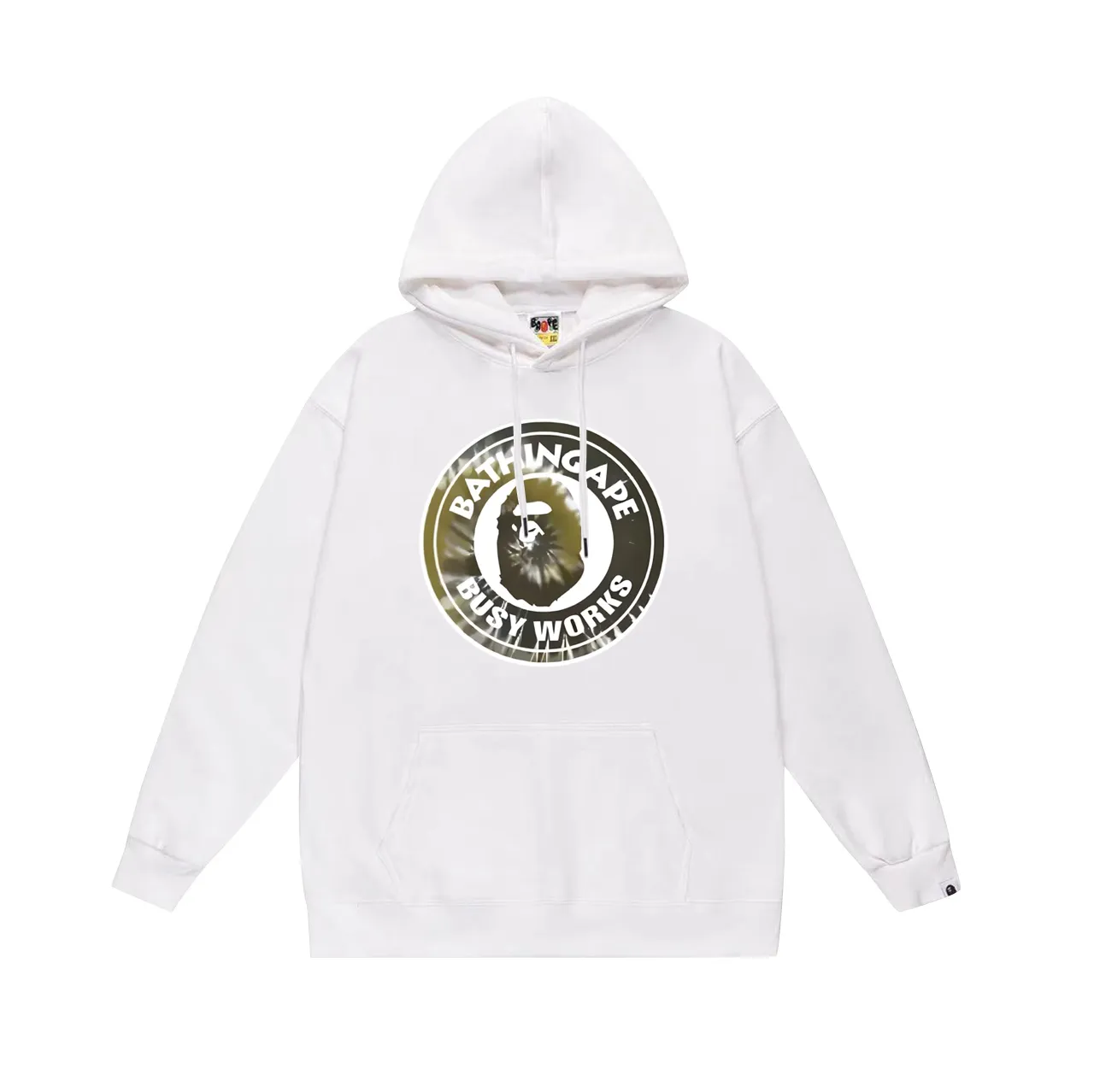 Model No. SC678# terry p160 plus velvet p180💰 (top version) BAPE tie-dye ape head letter medallion printed hooded sweatshirt. Made of 380g large terry 430g silver fox velvet (drop shoulder large version) fabric. The texture is soft and non-pilling. Imported environmentally friendly printing glue. The pattern is bright and three-dimensional. Quality💥Same style for men and women. The upper body is trendy. Color: black and blue, white blue, gray blue, black and yellow, white and yellow. Gray yellow Size: S M L XL XXL