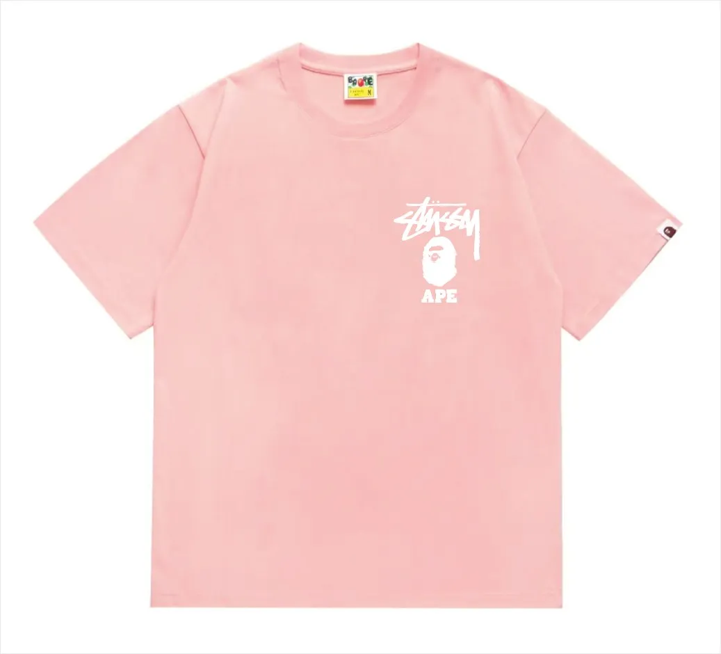 SC202#p110💰 (top version) BAPE×Stussy co-branded Stussy letter ape print T-shirt Made of 260 grams of high-quality high-weave pure cotton fabric, double yarn combed, soft texture without pilling, imported environmentally friendly printing glue, bright and three-dimensional pattern, quality 💥Same style for men and women, the upper body is fashionable Color: black pink white pink gray pink pink pink red pink black and white gray and white pink and white red and white white and black Gray and black Pink and black Red and black Size: S M L XL XXL