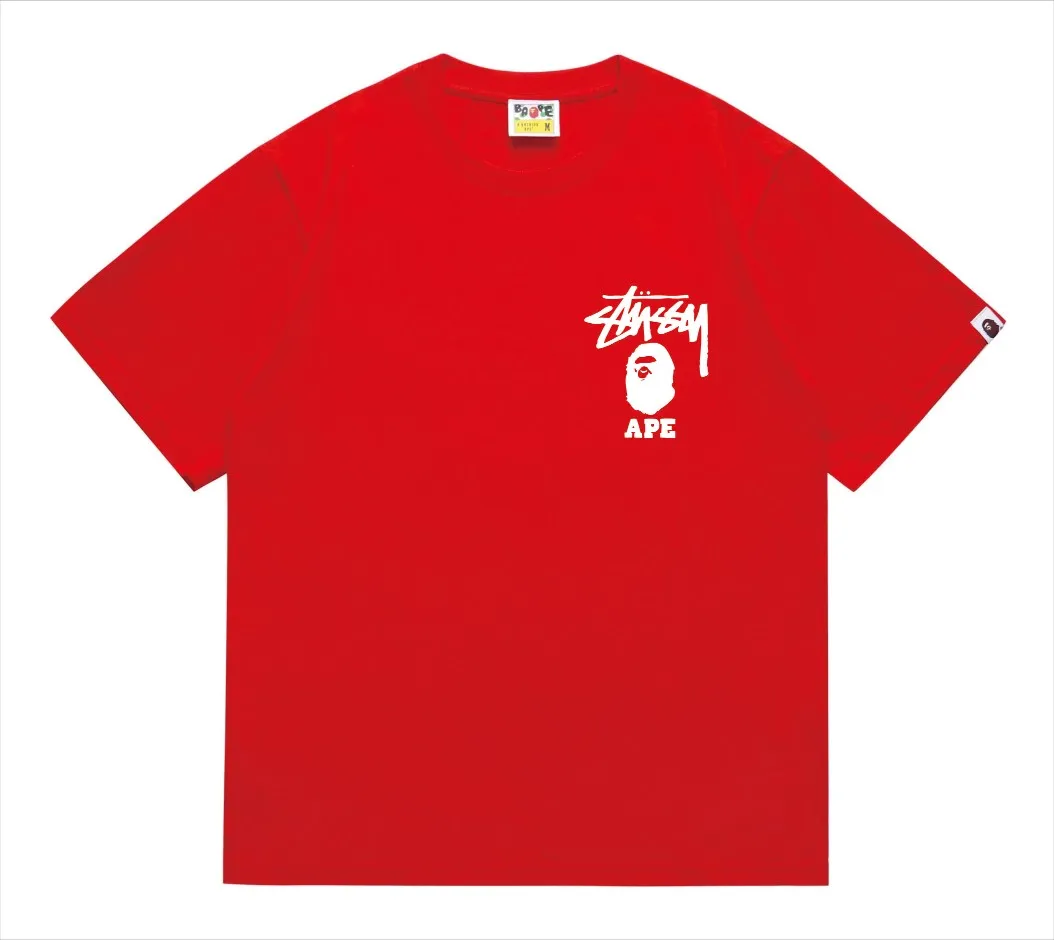 SC202#p110💰 (top version) BAPE×Stussy co-branded Stussy letter ape print T-shirt Made of 260 grams of high-quality high-weave pure cotton fabric, double yarn combed, soft texture without pilling, imported environmentally friendly printing glue, bright and three-dimensional pattern, quality 💥Same style for men and women, the upper body is fashionable Color: black pink white pink gray pink pink pink red pink black and white gray and white pink and white red and white white and black Gray and black Pink and black Red and black Size: S M L XL XXL