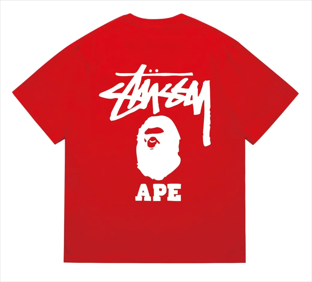 SC202#p110💰 (top version) BAPE×Stussy co-branded Stussy letter ape print T-shirt Made of 260 grams of high-quality high-weave pure cotton fabric, double yarn combed, soft texture without pilling, imported environmentally friendly printing glue, bright and three-dimensional pattern, quality 💥Same style for men and women, the upper body is fashionable Color: black pink white pink gray pink pink pink red pink black and white gray and white pink and white red and white white and black Gray and black Pink and black Red and black Size: S M L XL XXL