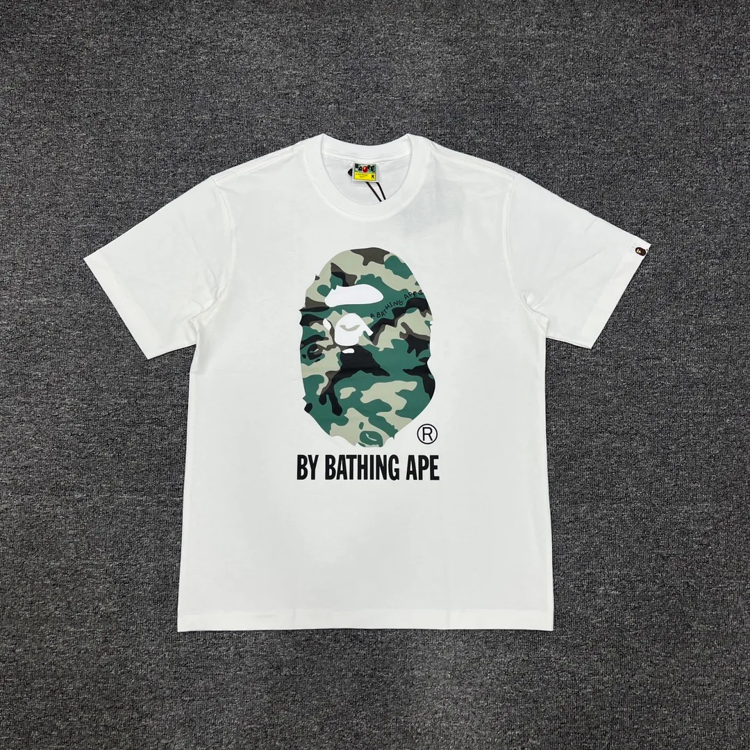 💰140 Bape Forest Camouflage Great Ape Letter Printing Linen Cotton 280g Customized Fabric Couple Style: S—XXL [Black White]