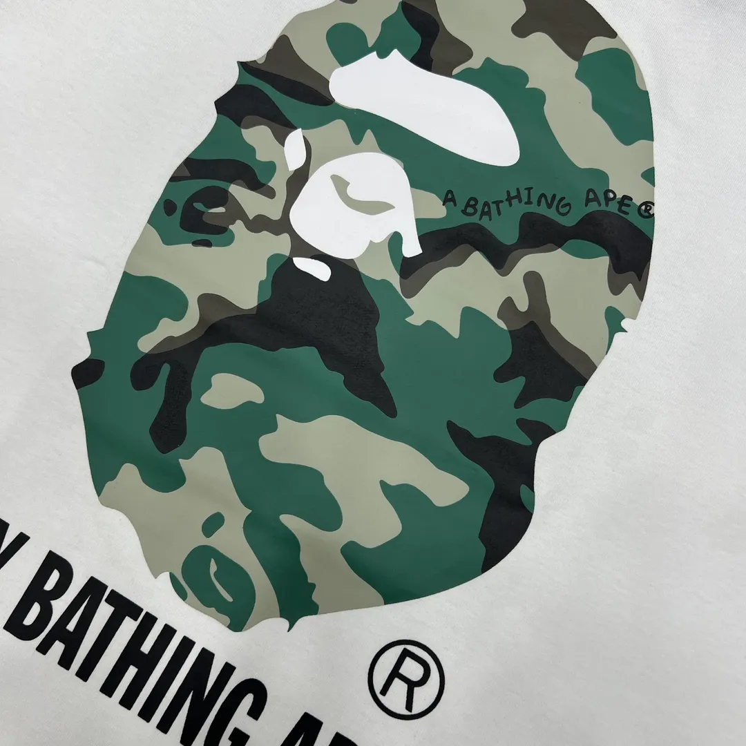 💰140 Bape Forest Camouflage Great Ape Letter Printing Linen Cotton 280g Customized Fabric Couple Style: S—XXL [Black White]