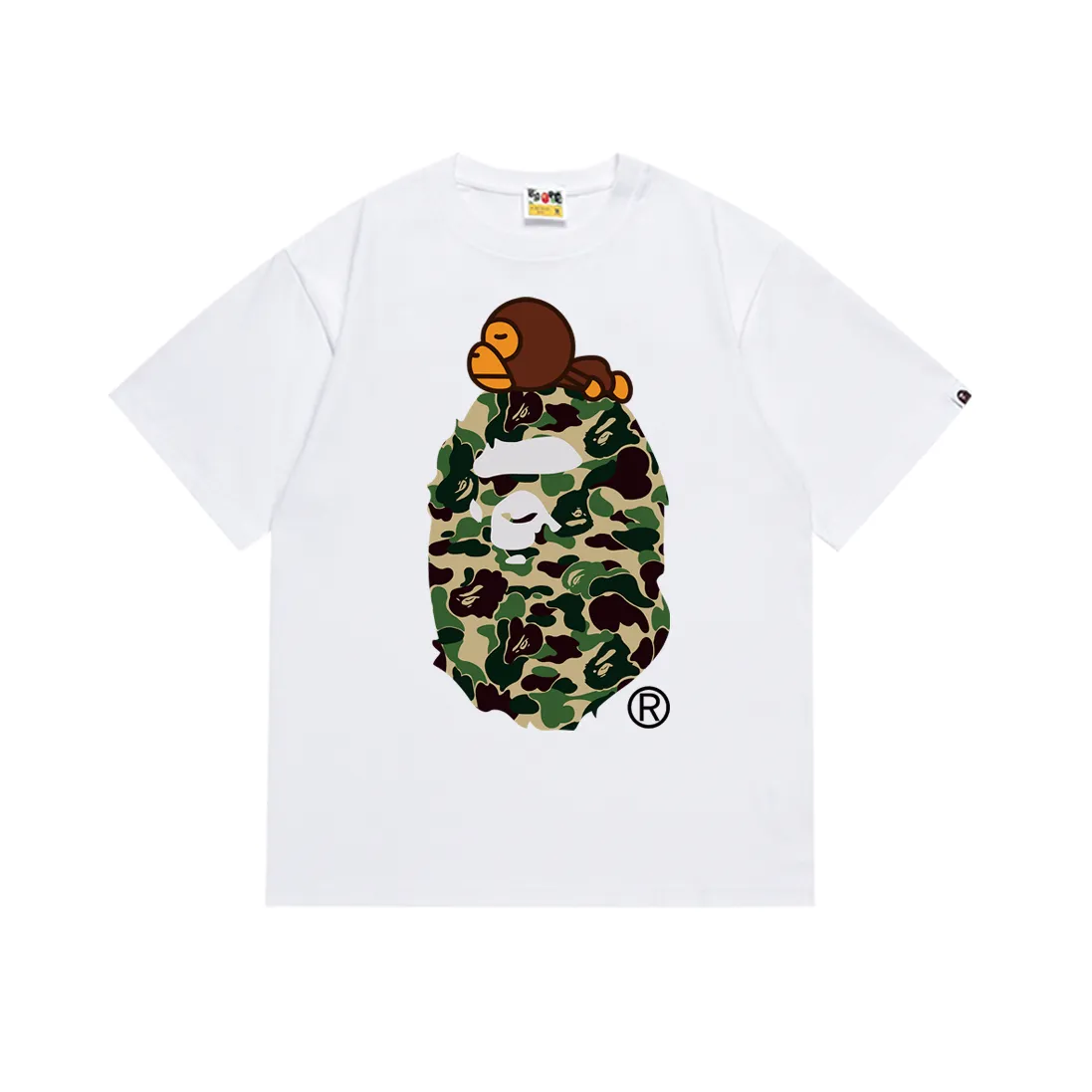 P110 SC048# (top version) BAPE camouflage ape head LOGO printed short-sleeved T-shirt Made of 260 grams of high-quality high-weave pure cotton fabric, double yarn combed, soft texture and no pilling Imported environmentally friendly printing glue, bright and three-dimensional pattern, quality 💥Same style for men and women, the upper body is fashionable Color: black green, white green, black pink, white powder, black blue, white blue Size: S M L XL XXL