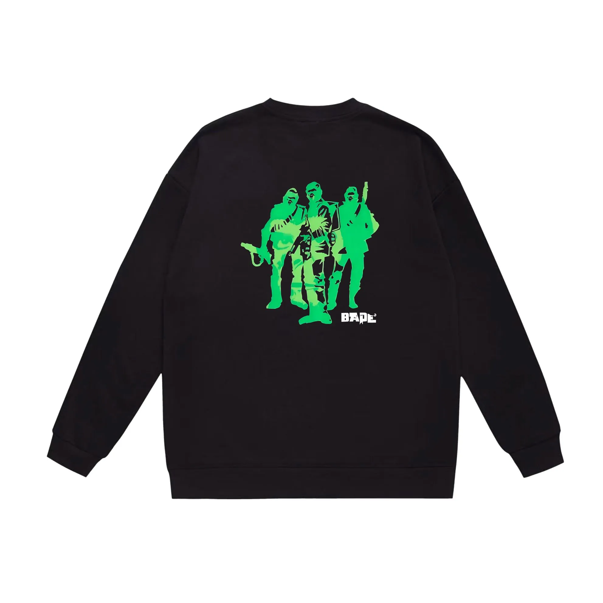 P170 model number SC569# terry 80 plus velvet 85 (top version) BAPE Ape Army letter printed round neck sweatshirt Made of 350g large terry (drop shoulder large version) fabric, soft and non-pilling, imported environmentally friendly printing glue, bright and three-dimensional pattern, quality 💥Same style for men and women, the upper body is fashionable Color: black white gray Size: S M L XL XXL