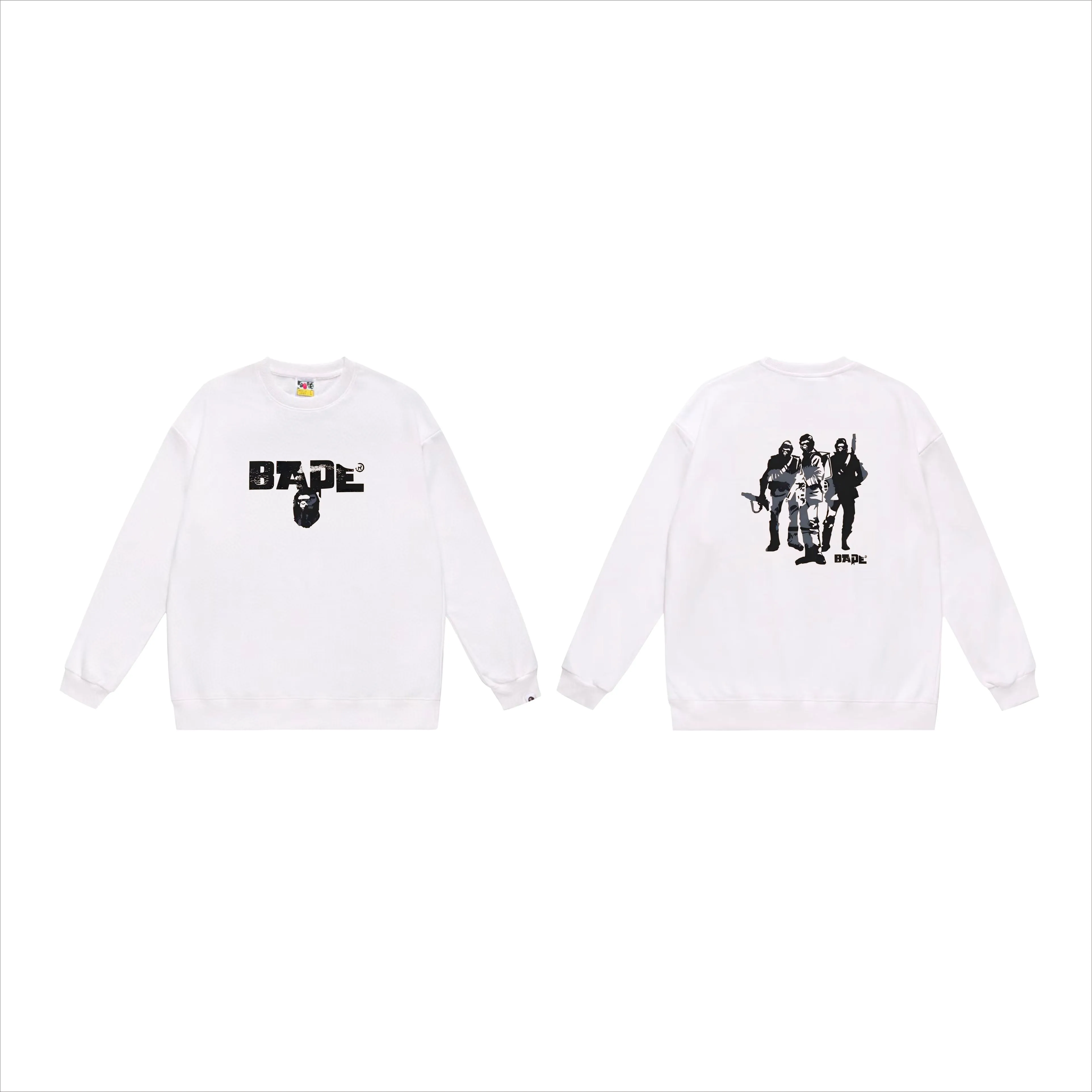 P170 model number SC569# terry 80 plus velvet 85 (top version) BAPE Ape Army letter printed round neck sweatshirt Made of 350g large terry (drop shoulder large version) fabric, soft and non-pilling, imported environmentally friendly printing glue, bright and three-dimensional pattern, quality 💥Same style for men and women, the upper body is fashionable Color: black white gray Size: S M L XL XXL
