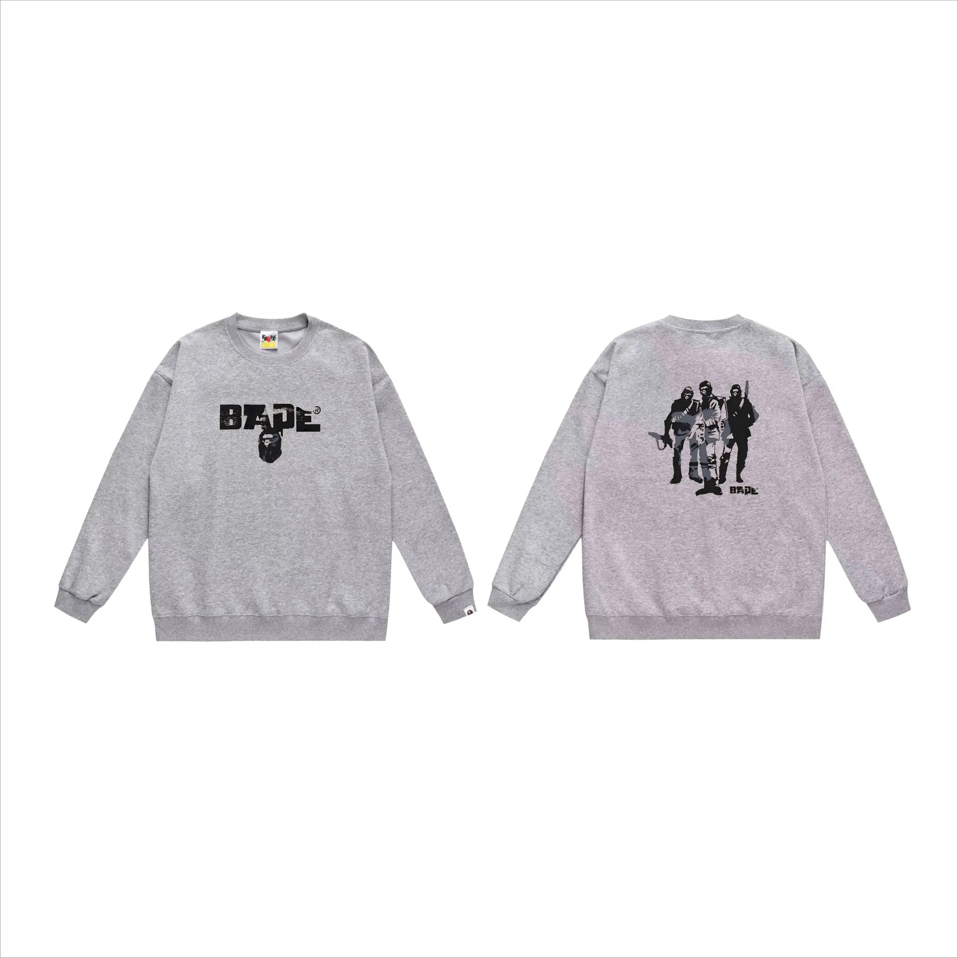 P170 model number SC569# terry 80 plus velvet 85 (top version) BAPE Ape Army letter printed round neck sweatshirt Made of 350g large terry (drop shoulder large version) fabric, soft and non-pilling, imported environmentally friendly printing glue, bright and three-dimensional pattern, quality 💥Same style for men and women, the upper body is fashionable Color: black white gray Size: S M L XL XXL