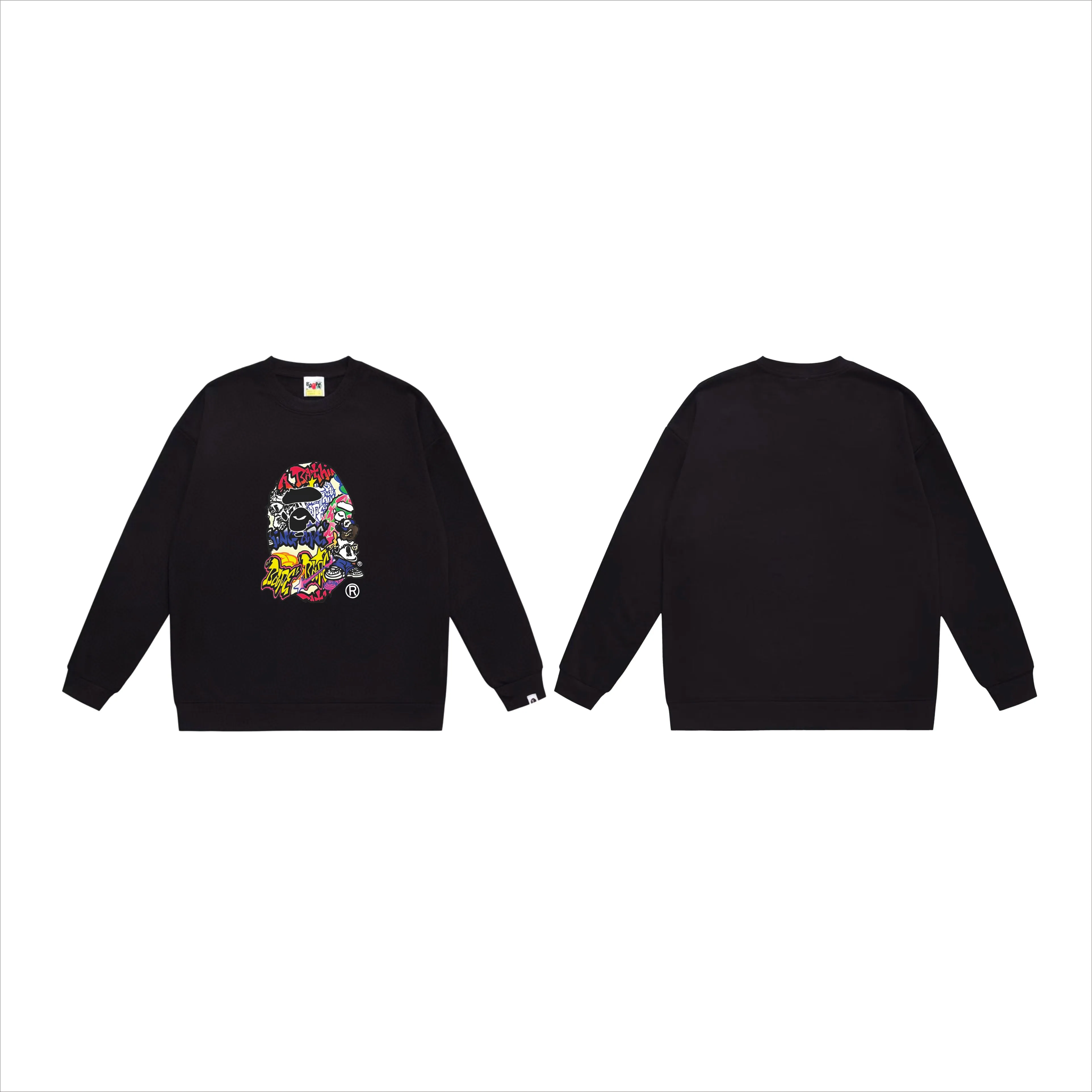 P150 model number SC532# terry 75 plus velvet 80 (top version) BAPE ape head cartoon pattern printed round neck sweatshirt. Made of 350 grams of large terry (drop shoulder large version) fabric. The texture is soft and non-pilling. Imported environmentally friendly printing glue. The pattern is bright and three-dimensional. Quality 💥Same style for men and women. The upper body is trendy. Color: black white gray Size: S M L XL XXL