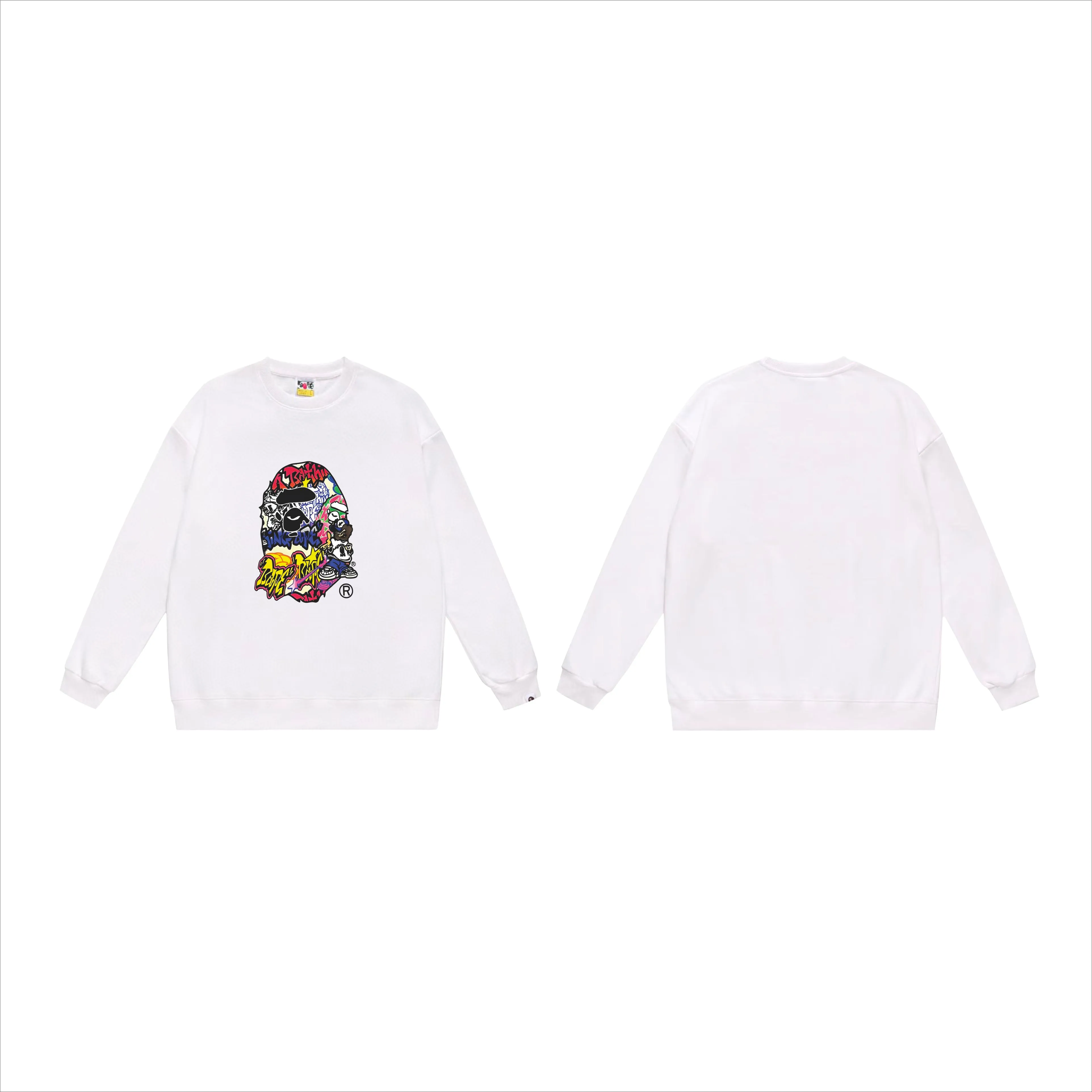 P150 model number SC532# terry 75 plus velvet 80 (top version) BAPE ape head cartoon pattern printed round neck sweatshirt. Made of 350 grams of large terry (drop shoulder large version) fabric. The texture is soft and non-pilling. Imported environmentally friendly printing glue. The pattern is bright and three-dimensional. Quality 💥Same style for men and women. The upper body is trendy. Color: black white gray Size: S M L XL XXL