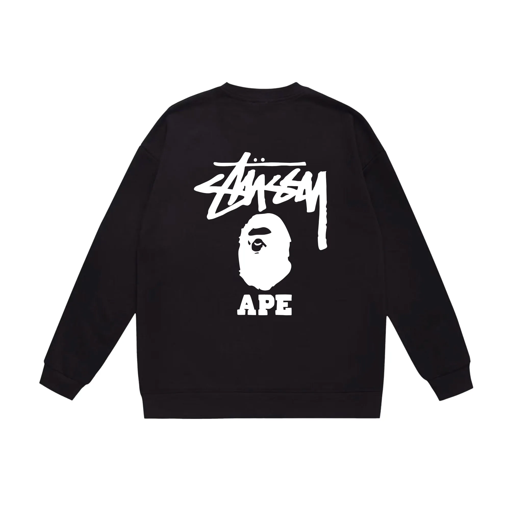 P150 model number SC502# terry 75 plus velvet 80 (top version) BAPE×STUSSY co-branded Stussy letter round neck sweatshirt Made of 350g large terry (large version with dropped shoulders) fabric, soft texture and no pilling Imported environmentally friendly printing glue, bright and three-dimensional pattern, quality 💥Same style for men and women, the upper body is fashionable Color: black pink white pink gray pink black white gray Size: S M L XL XXL