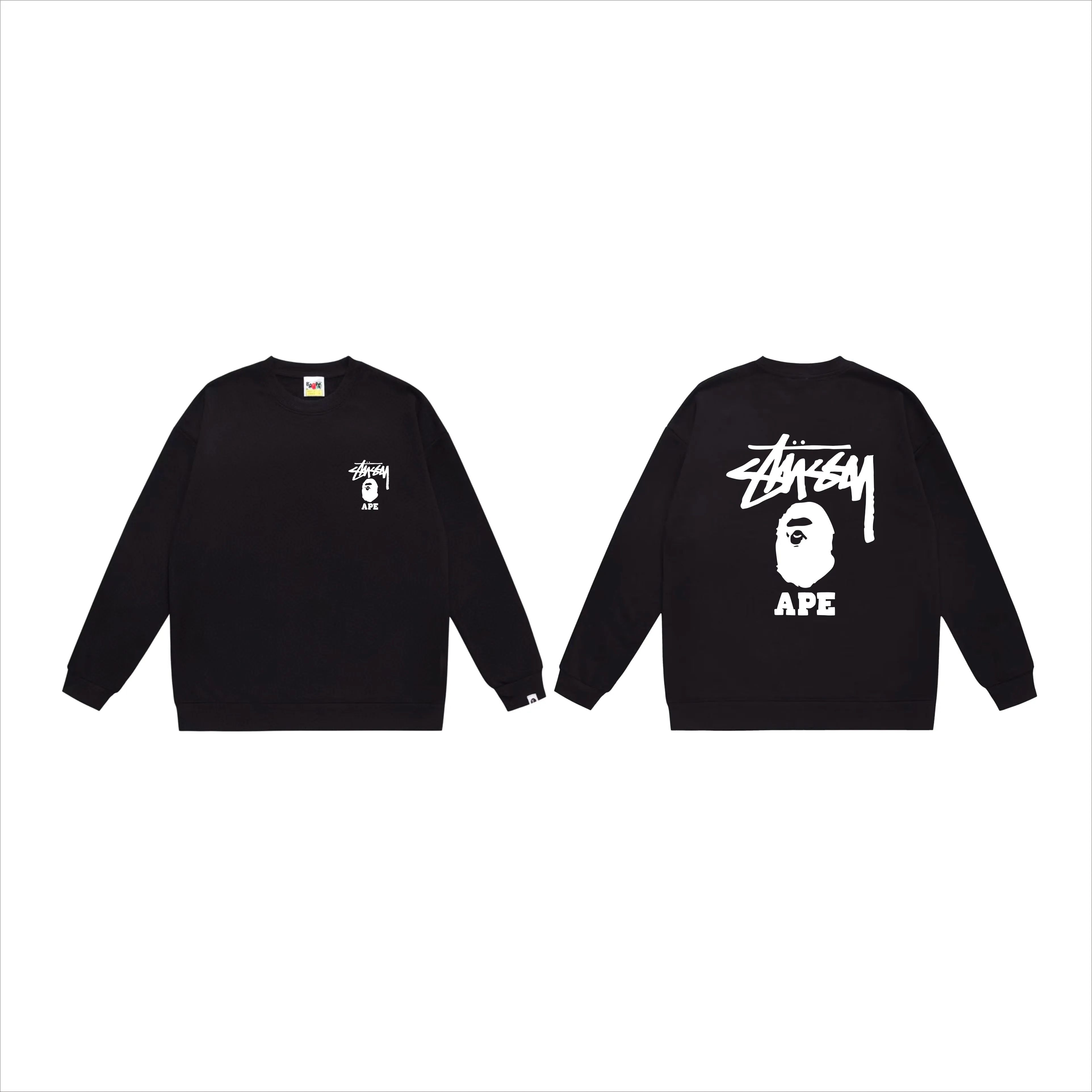 P150 model number SC502# terry 75 plus velvet 80 (top version) BAPE×STUSSY co-branded Stussy letter round neck sweatshirt Made of 350g large terry (large version with dropped shoulders) fabric, soft texture and no pilling Imported environmentally friendly printing glue, bright and three-dimensional pattern, quality 💥Same style for men and women, the upper body is fashionable Color: black pink white pink gray pink black white gray Size: S M L XL XXL