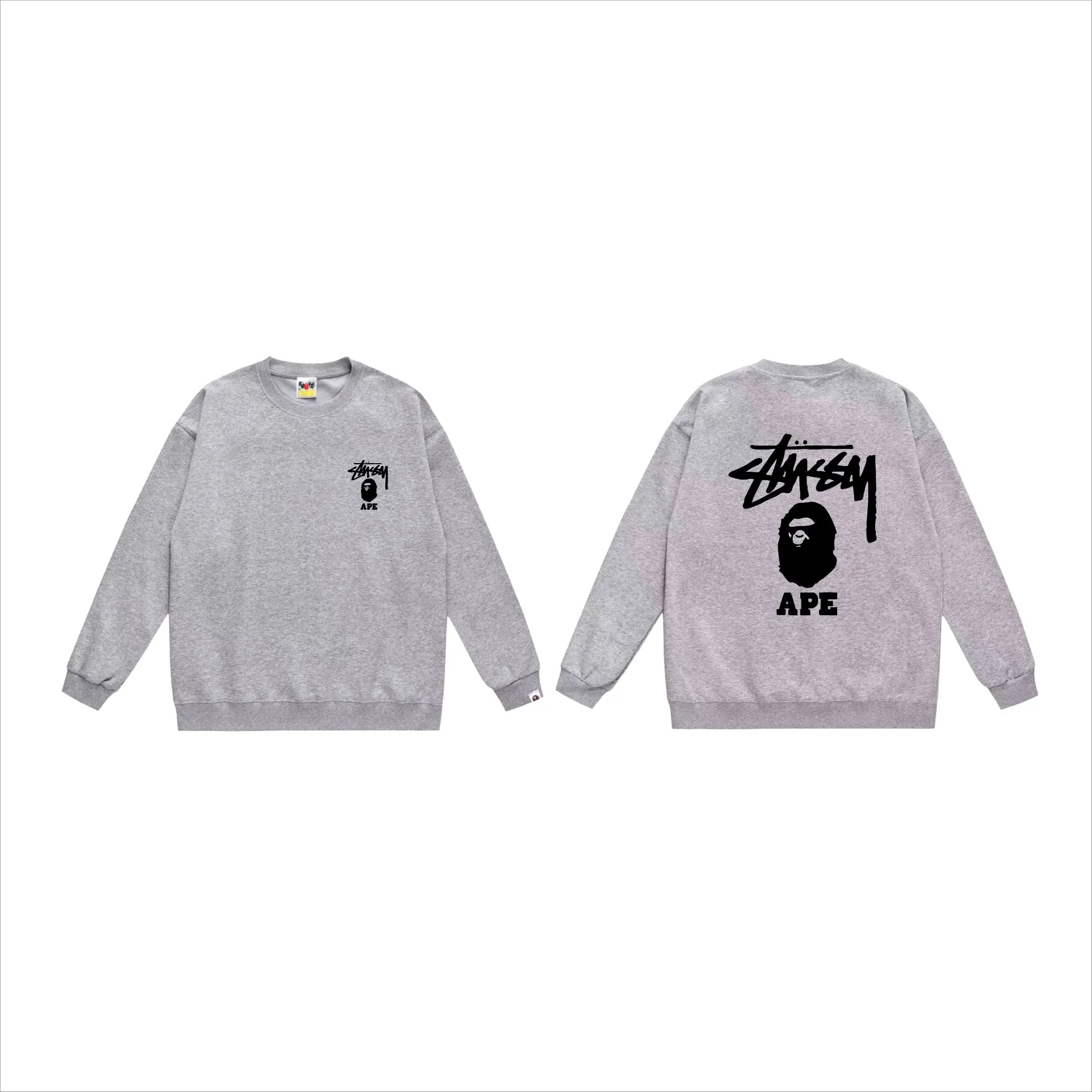 P150 model number SC502# terry 75 plus velvet 80 (top version) BAPE×STUSSY co-branded Stussy letter round neck sweatshirt Made of 350g large terry (large version with dropped shoulders) fabric, soft texture and no pilling Imported environmentally friendly printing glue, bright and three-dimensional pattern, quality 💥Same style for men and women, the upper body is fashionable Color: black pink white pink gray pink black white gray Size: S M L XL XXL
