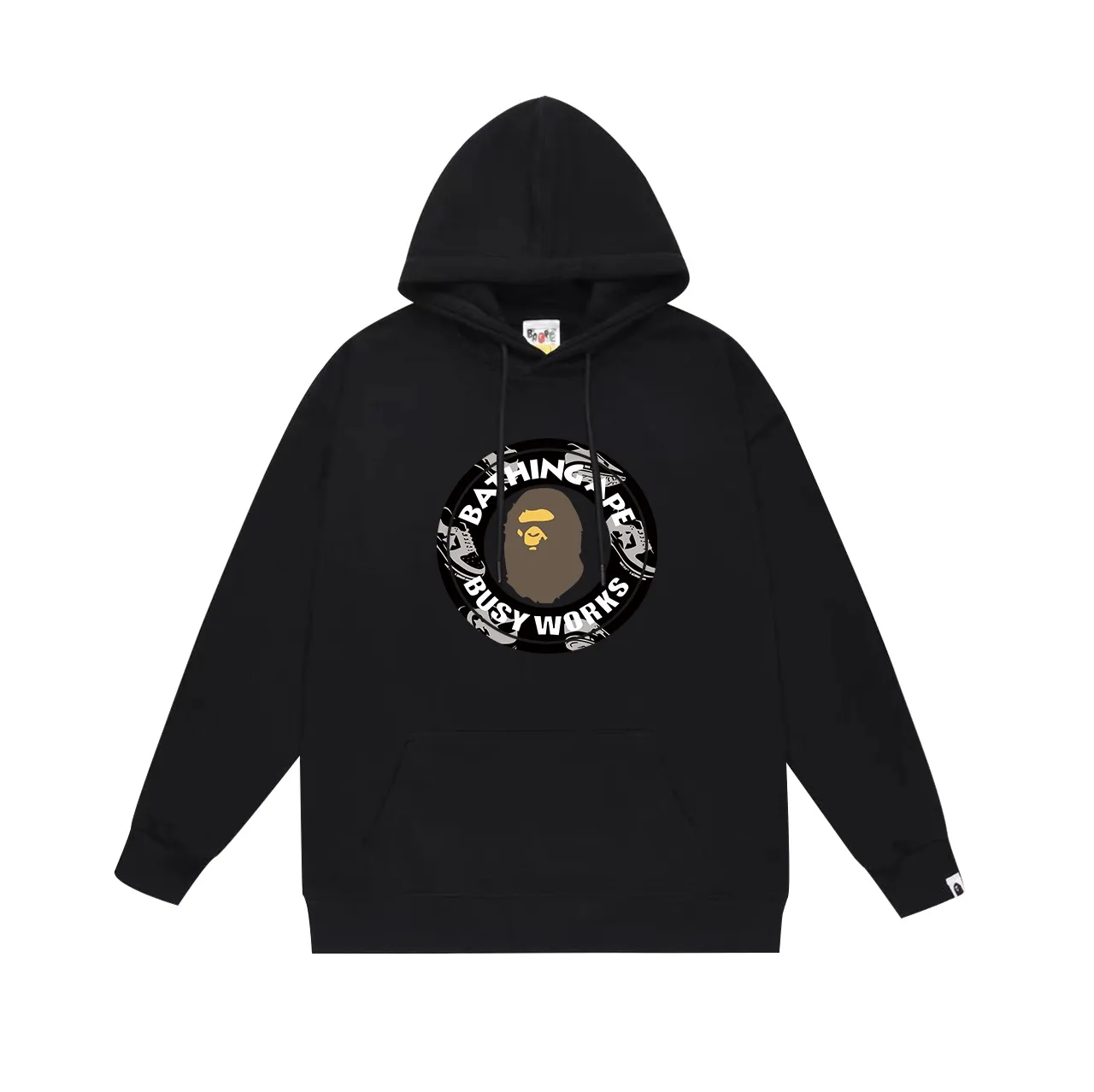 Model No. SC673#terry p160 plus velvet p180💰 (top version) BAPE Busy Works ape head medallion printed hooded sweatshirt Made of 380g large terry 430g silver fox velvet (drop shoulder large version) fabric, soft and non-pilling, imported environmentally friendly printing glue, bright and three-dimensional pattern, quality💥Same style for men and women. The upper body is trendy. Color: black white gray Size: S M L XL XXL