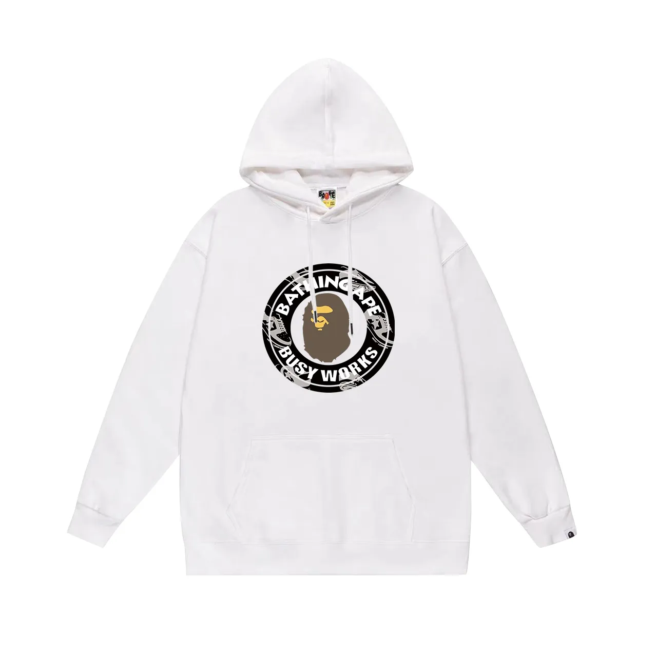 Model No. SC673#terry p160 plus velvet p180💰 (top version) BAPE Busy Works ape head medallion printed hooded sweatshirt Made of 380g large terry 430g silver fox velvet (drop shoulder large version) fabric, soft and non-pilling, imported environmentally friendly printing glue, bright and three-dimensional pattern, quality💥Same style for men and women. The upper body is trendy. Color: black white gray Size: S M L XL XXL