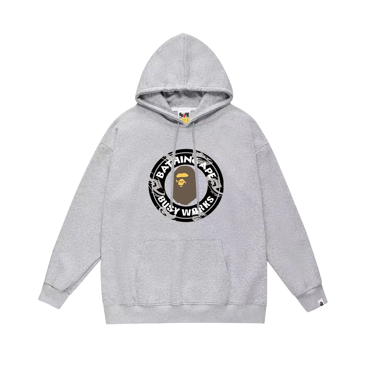 Model No. SC673#terry p160 plus velvet p180💰 (top version) BAPE Busy Works ape head medallion printed hooded sweatshirt Made of 380g large terry 430g silver fox velvet (drop shoulder large version) fabric, soft and non-pilling, imported environmentally friendly printing glue, bright and three-dimensional pattern, quality💥Same style for men and women. The upper body is trendy. Color: black white gray Size: S M L XL XXL