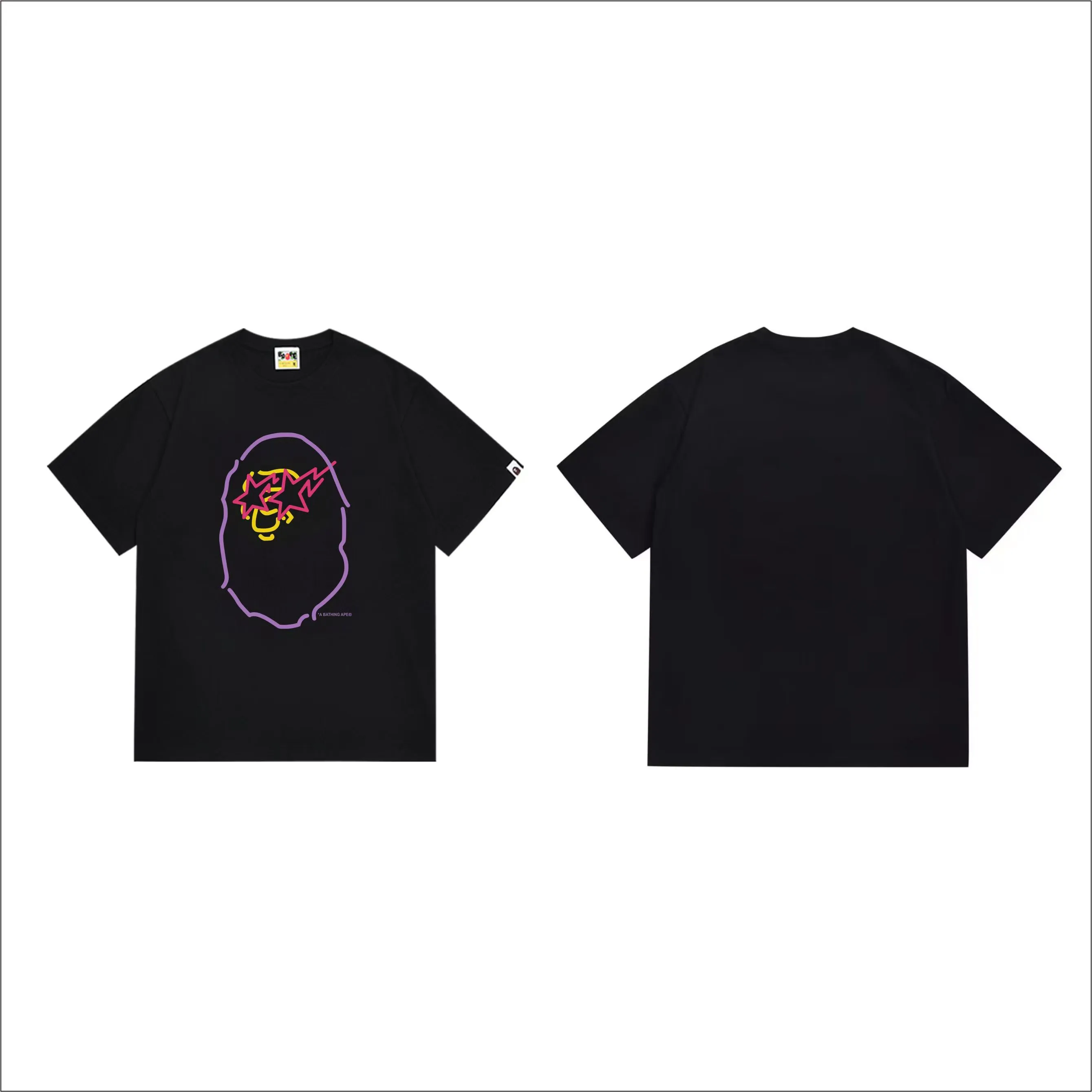 SC274#p110💰 (top version) BAPE is made of 260 grams of high-quality high-weave pure cotton fabric, double yarn combed, soft and non-pilling, imported environmentally friendly printing glue, bright and three-dimensional patterns, quality 💥Same style for men and women, the upper body is trendy Color: Black White Size: S M L XL XXL