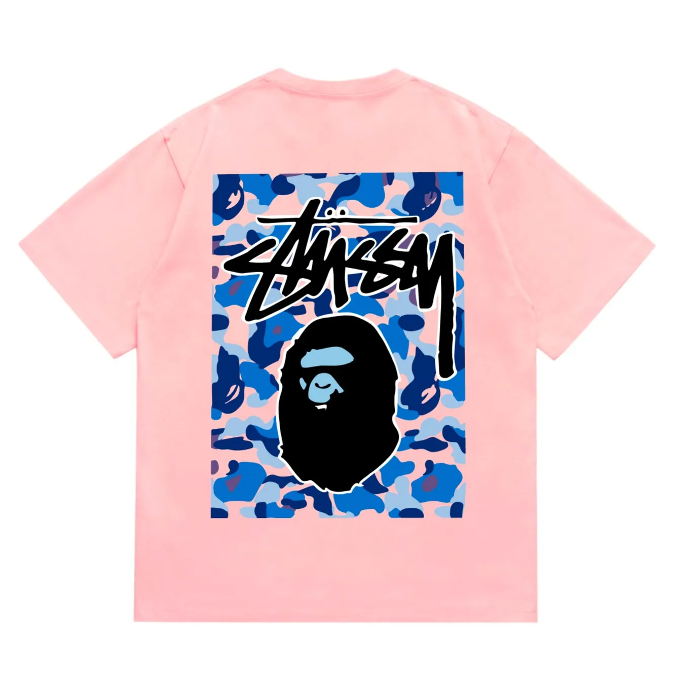 SC203#p110💰 (Top version) BAPE×Stussy co-branded Stussy letter ape print T-shirt Made of 260 grams of high-quality high-weave pure cotton fabric, double yarn combed, soft texture without pilling, imported environmentally friendly printing glue, bright and three-dimensional pattern, quality 💥Same style for men and women, the upper body is fashionable Color: black, blue and white, white, blue and white, pink, blue and white, gray, blue and white, red, blue and white, black, blue and black, white, blue and black Pink blue black Gray blue black Red blue black Size: S M L XL XXL