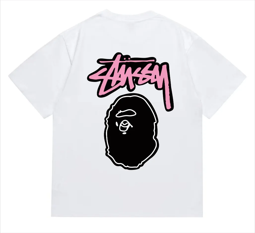 SC206#p110💰 (top version) BAPE×Stussy co-branded Stussy letter ape print T-shirt Made of 260 grams of high-quality high-weave pure cotton fabric, double yarn combed, soft texture and no pilling Imported environmentally friendly printing glue, bright and three-dimensional pattern, quality 💥Same style for men and women, the upper body is fashionable Color: black and white, gray and white, pink and white, red and white, white and black, gray and black, pink and black, red and black Size: S M L XL XXL