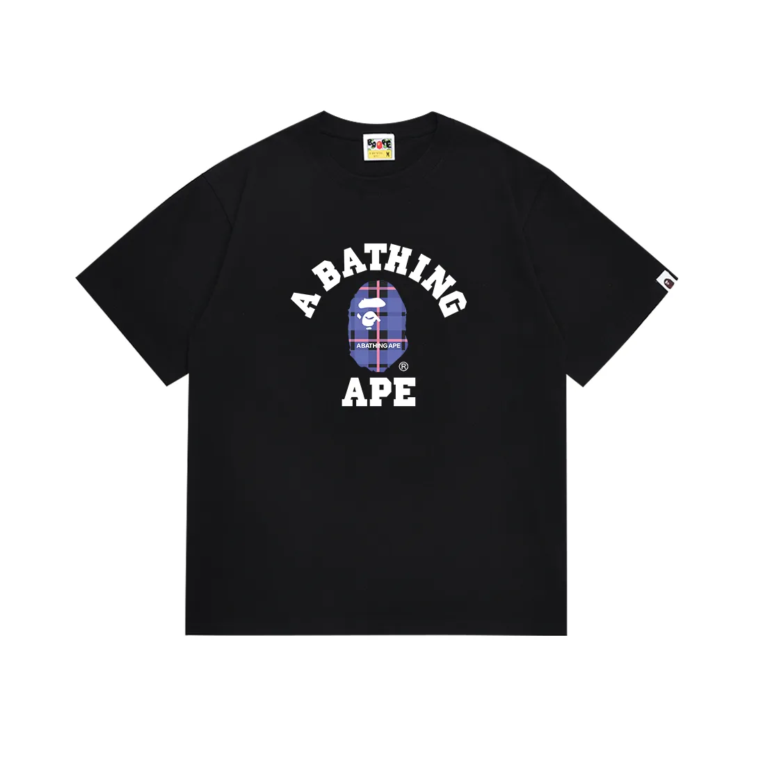 SC196#p110💰 (top version) BAPE ape head classic letter plaid pattern printed T-shirt Made of 260 grams of high-quality high-weave pure cotton fabric, double yarn combed, soft texture and no pilling Imported environmentally friendly printing glue, bright and three-dimensional pattern, quality 💥Same style for men and women, the upper body is fashionable Color: black white Size: S M L XL XXL